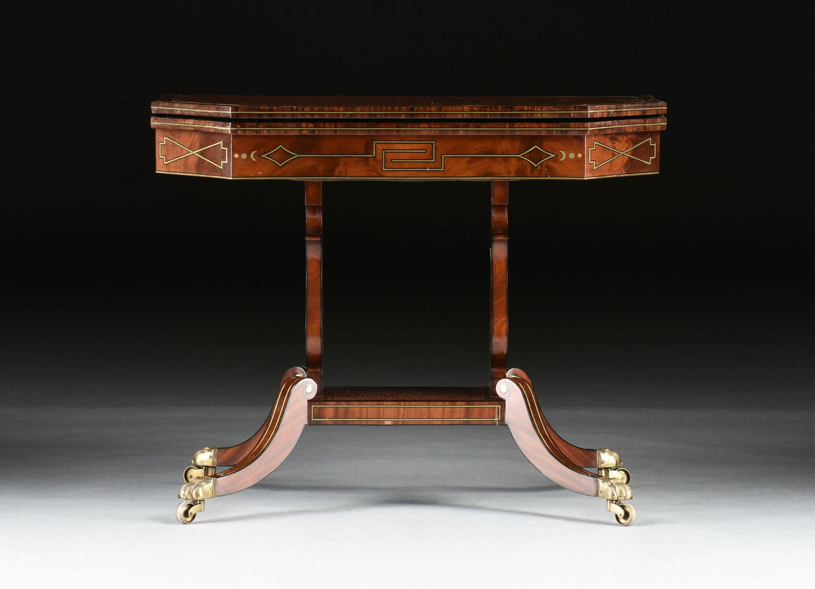 A REGENCY STYLE MAHOGANY CARD TABLE, EARLY 20TH CENTURY, (1 of 8)