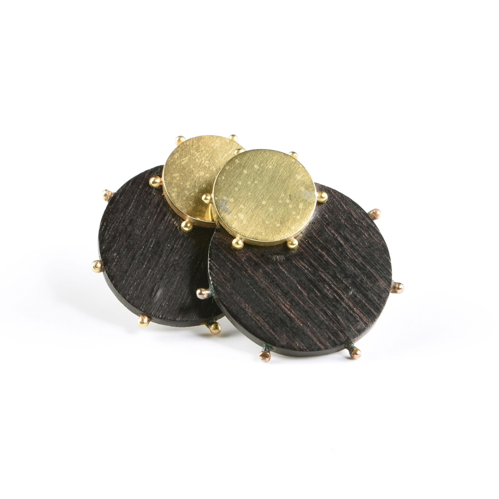 WILLIAM SPRATLING (American 1900-1967) A PAIR OF 18K YELLOW GOLD AND EBONY EARRINGS, AMERICAN,: WILLIAM SPRATLING (American 1900-1967) A PAIR OF 18K YELLOW GOLD AND EBONY EARRINGS, AMERICAN, EARLY 1950s,a pair of 18K yellow gold and ebony modernist earrings with screw backs, earring backs marked