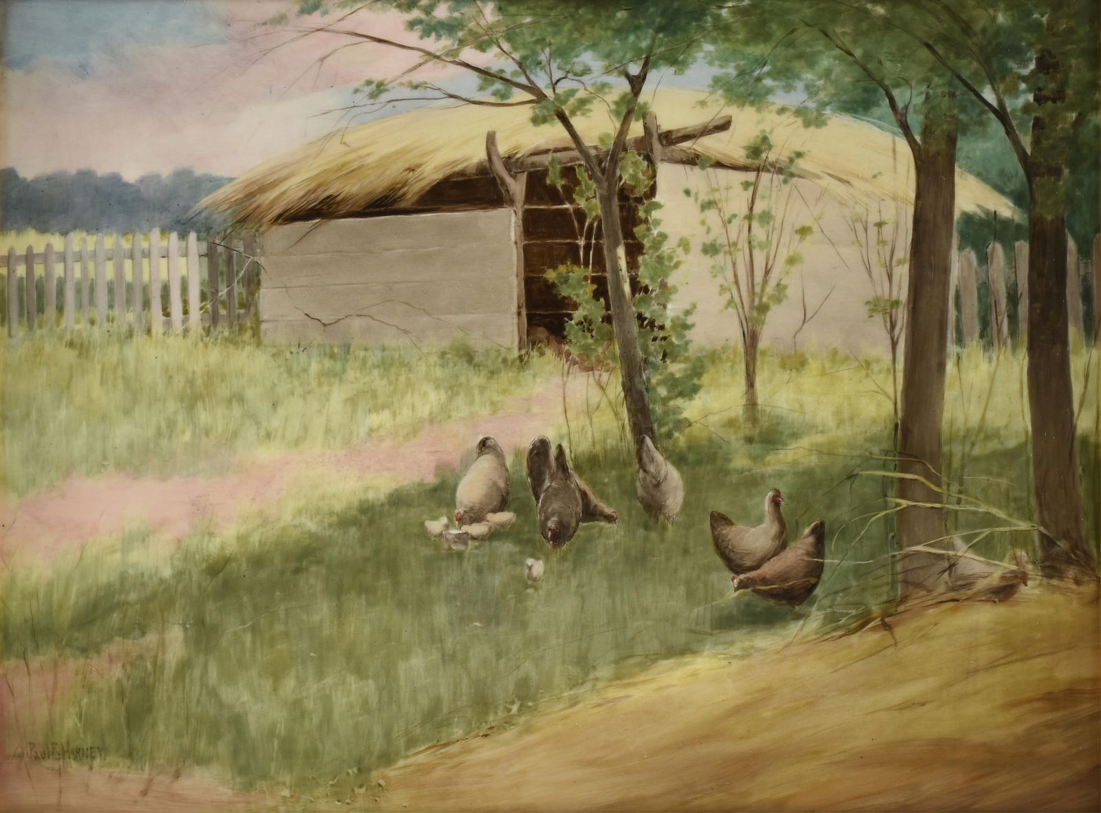 PAUL E. HARNEY JR (American 1850-1915) "Chickens Foraging in a Barnyard," CIRCA 1900, (1 of 15)
