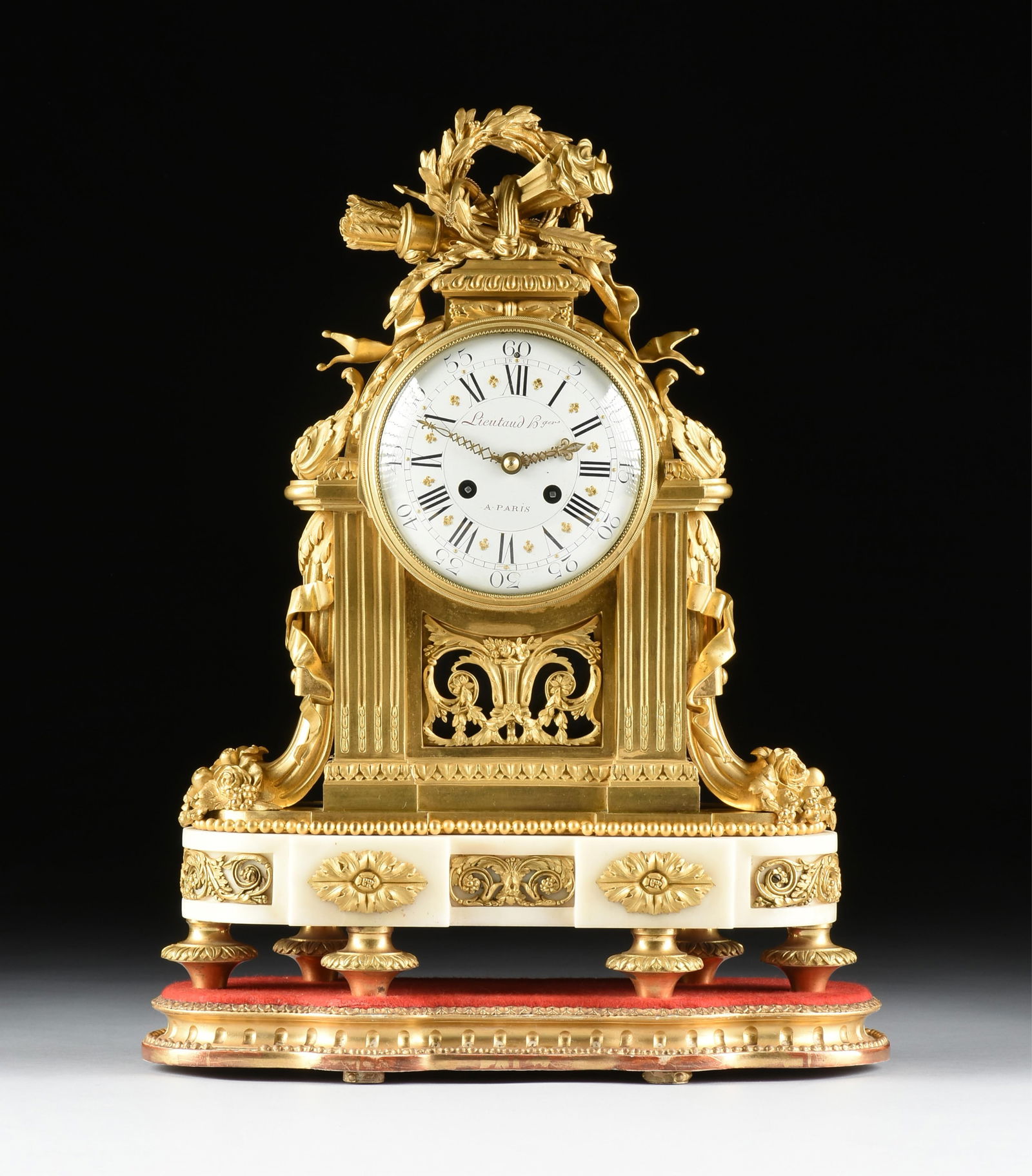 A LOUIS XVI STYLE BRONZE DORÉ MANTEL CLOCK, FRENCH, LATE 19TH CENTURY, (1 of 12)
