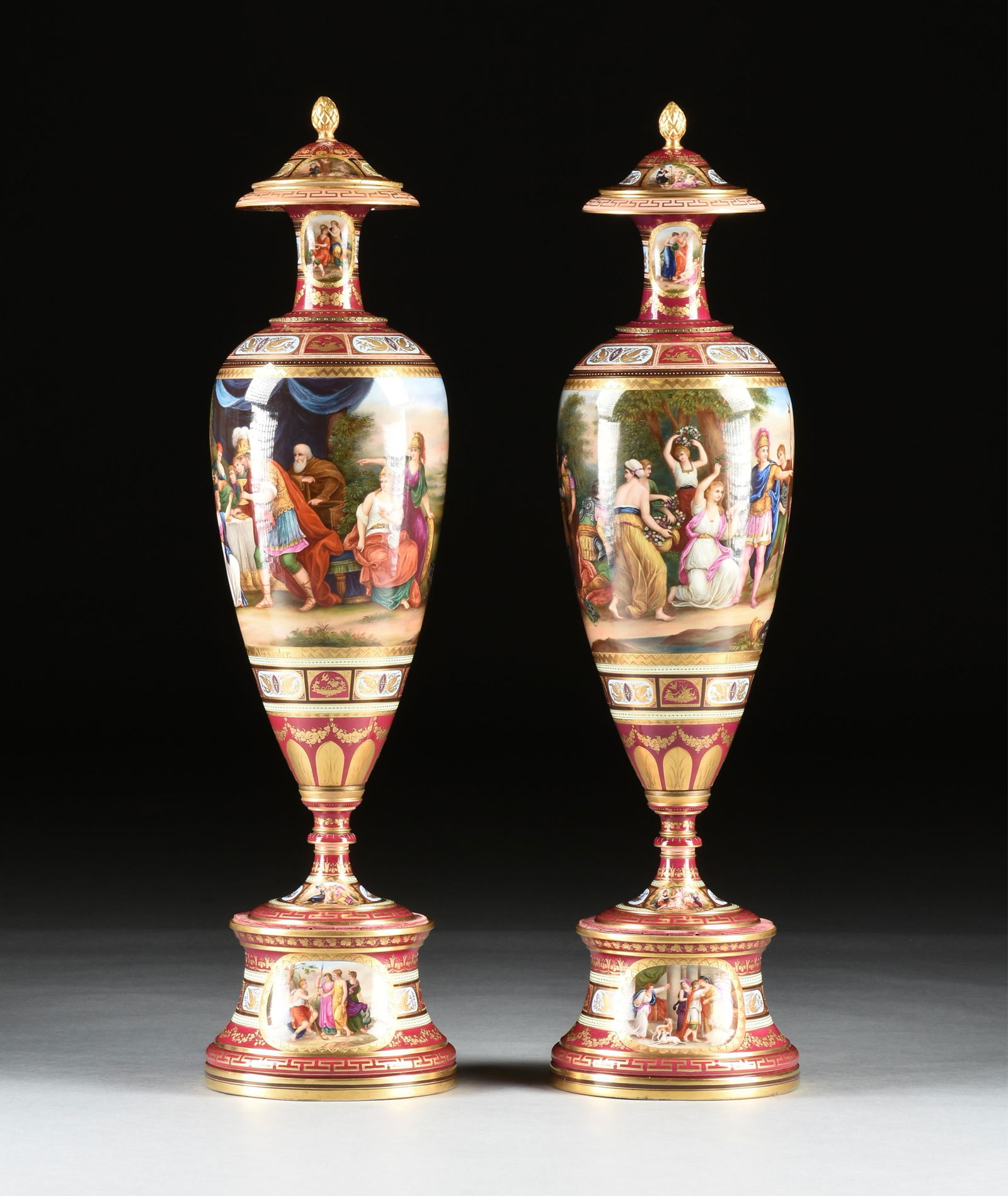 A PAIR OF LARGE ROYAL VIENNA STYLE NEOCLASSICAL URNS, GERMAN OR AUSTRIAN, 19TH/20TH CENTURY, (1 of 19)