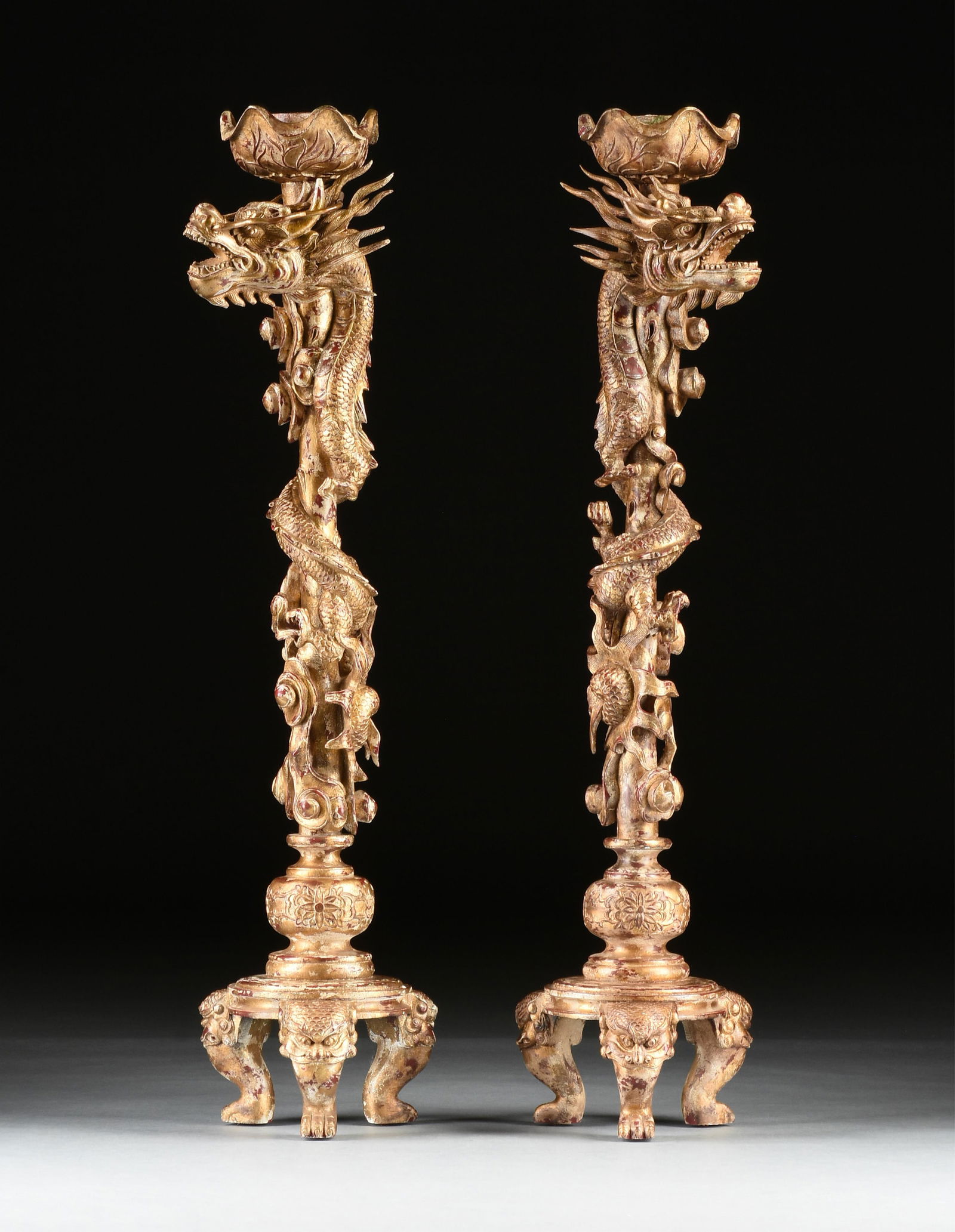 A PAIR OF JOHN-RICHARD MONUMENTAL DRAGON CANDLE STANDS, AMERICAN, 21ST CENTURY, (1 of 8)
