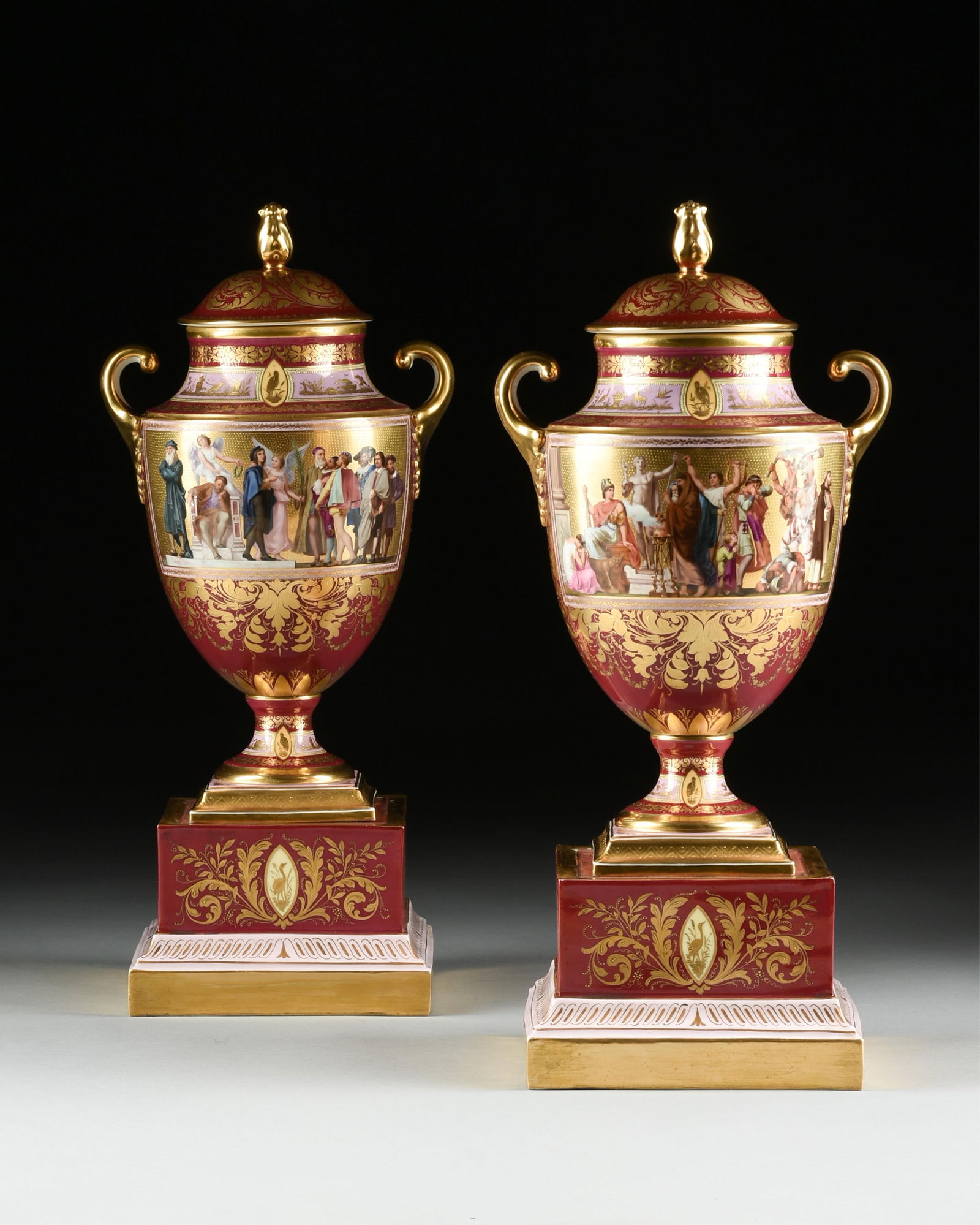 A PAIR OF ROYAL VIENNA NEOCLASSICAL STYLE URNS, AUSTRIAN, CIRCA 1850, (1 of 20)