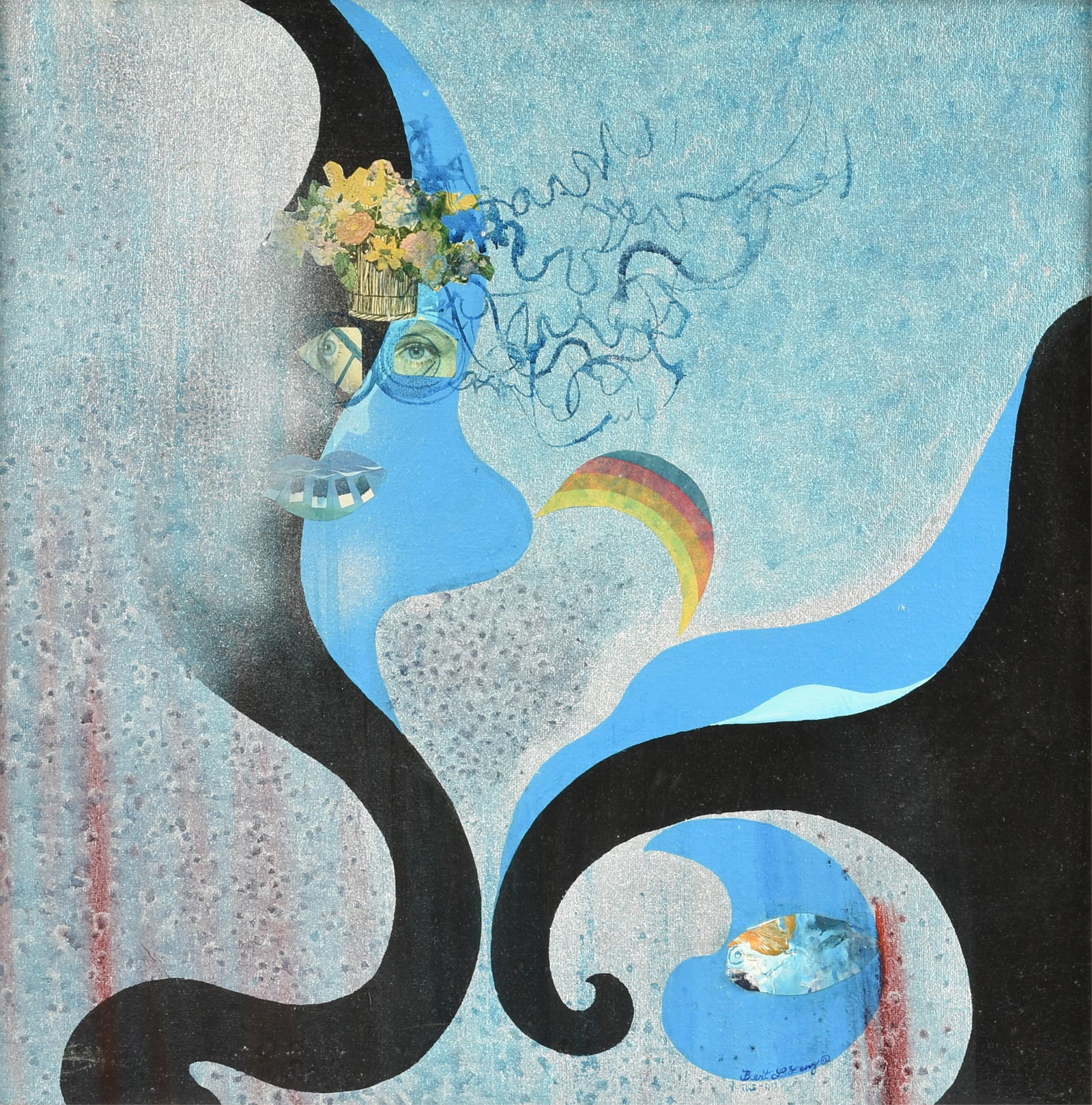 BERT L. LONG JR. (American/Texas 1940-2013) "Twin Vision," 1977,: BERT L. LONG JR. (American/Texas 1940-2013) "Twin Vision," 1977,acrylic and paper collage on canvas, signed lower right, "Bert L. Long © 9-25-77," with inventory number and title on reverse, "BL0