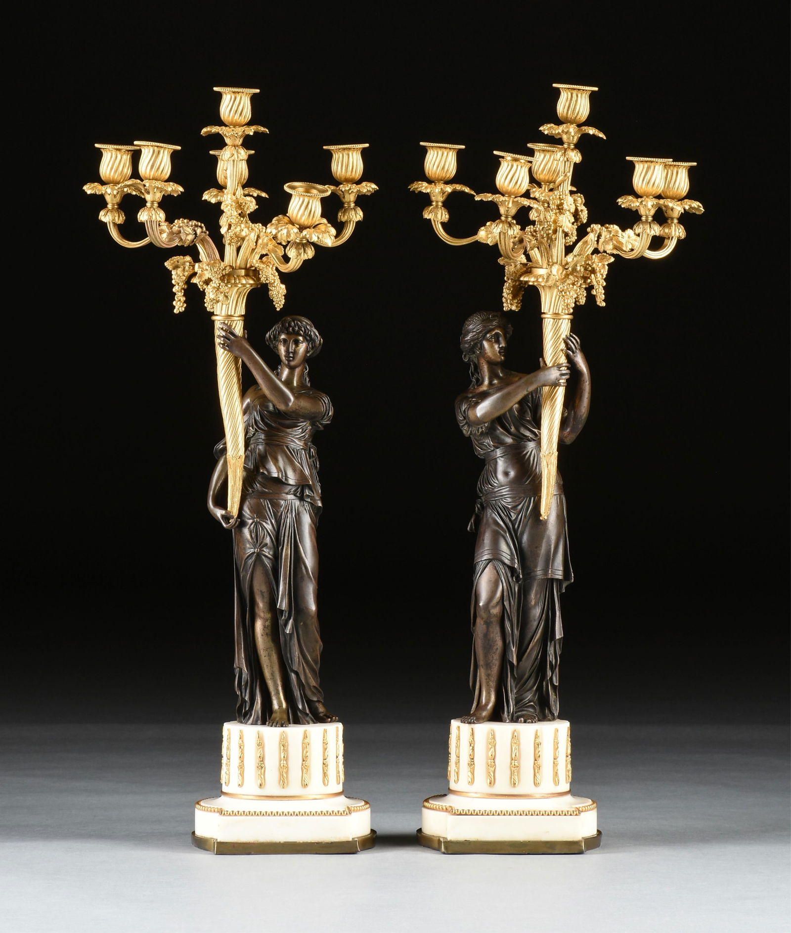 A PAIR OF SIX-LIGHT NEOCLASSICAL STYLE CANDELABRA, FRENCH, 19TH/20TH CENTURY, (1 of 14)