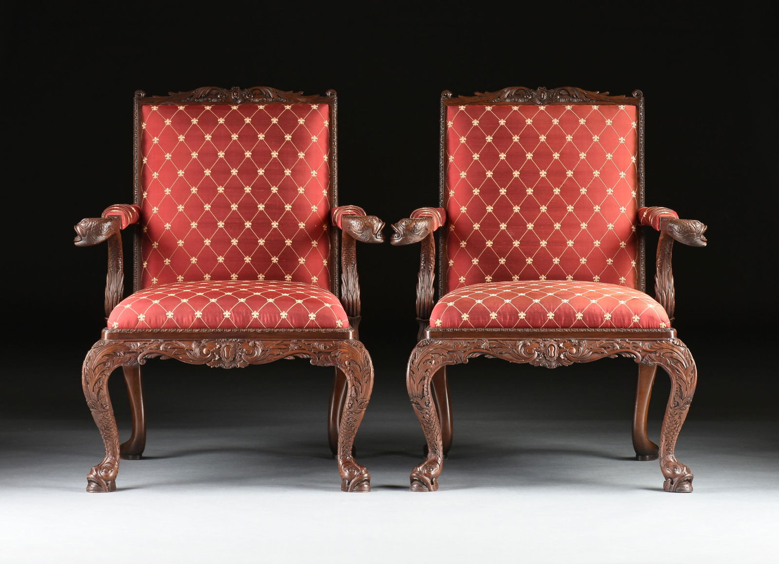 A PAIR OF MAHOGANY GAINSBOROUGH CHAIRS, ENGLISH, 20TH CENTURY, (1 of 11)