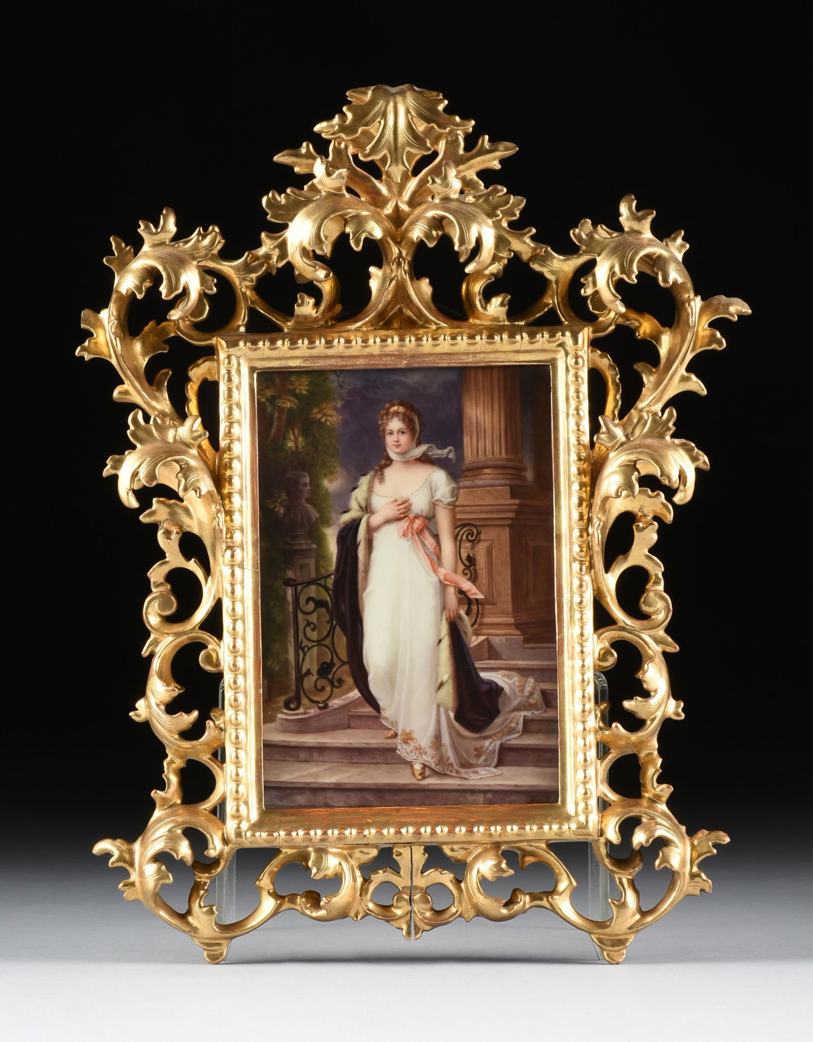 A KPM PORCELAIN PLAQUE OF QUEEN LOUISE OF MECKLENBURG-STRELITZ, GERMAN, LATE 19TH CENTURY,: A KPM PORCELAIN PLAQUE OF QUEEN LOUISE OF MECKLENBURG-STRELITZ, GERMAN, LATE 19TH CENTURY,hand painted porcelain portrait of the Prussian Queen Louise of Mecklenburg-Strelitz, signed indistinctly at l