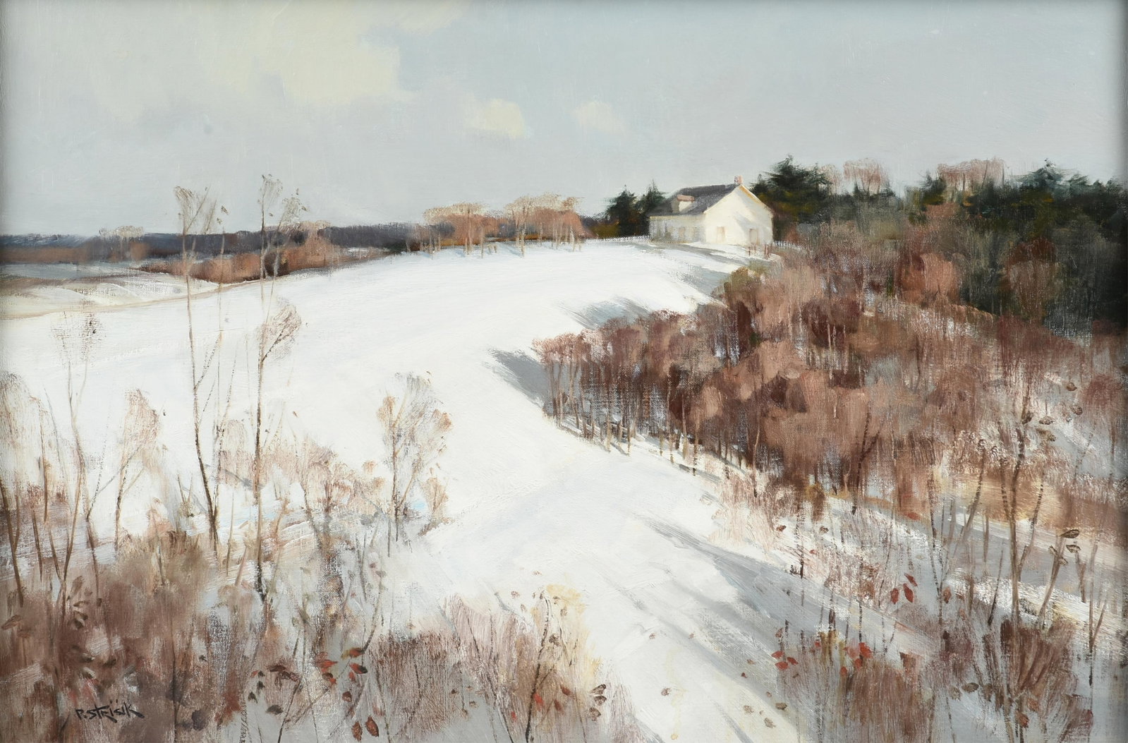 PAUL STRISIK (American 1918-1998) "Bright Morning," CIRCA 1970,: PAUL STRISIK (American 1918-1998) "Bright Morning," CIRCA 1970, oil on canvas, signed lower left, "P. Strisik." 20 x 30 in. (50.8 x 76.2 cm.), Frame: 27 1/4 x 37 1/4 in. (69.2 x 94.6 cm.) Provenance: 
