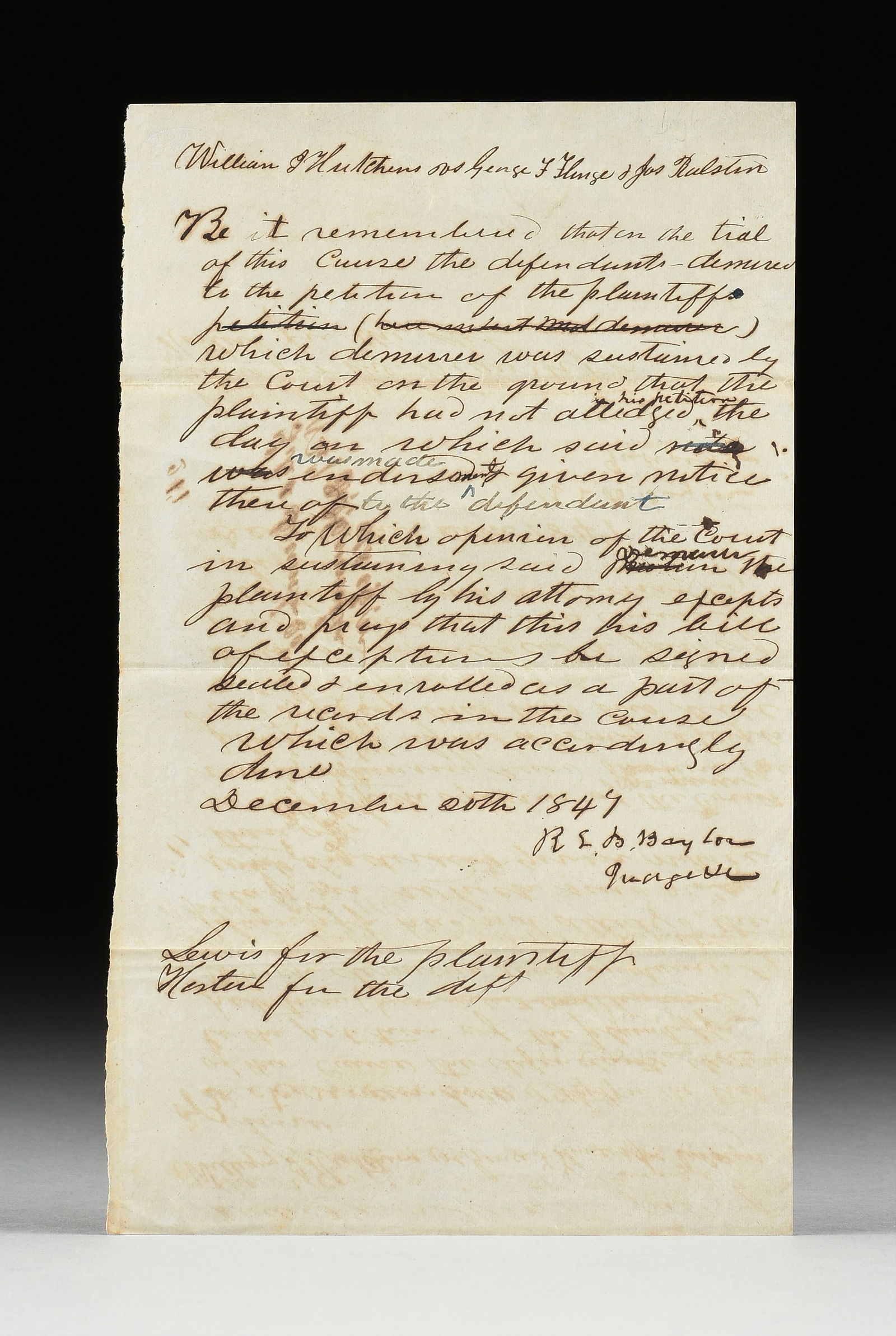 A MEXICAN-AMERICAN WAR ERA DOCUMENT, TEXAS COURT DECISION REGARDING MERCHANT HUTCHINS VS. U.S. ARMY (1 of 2)