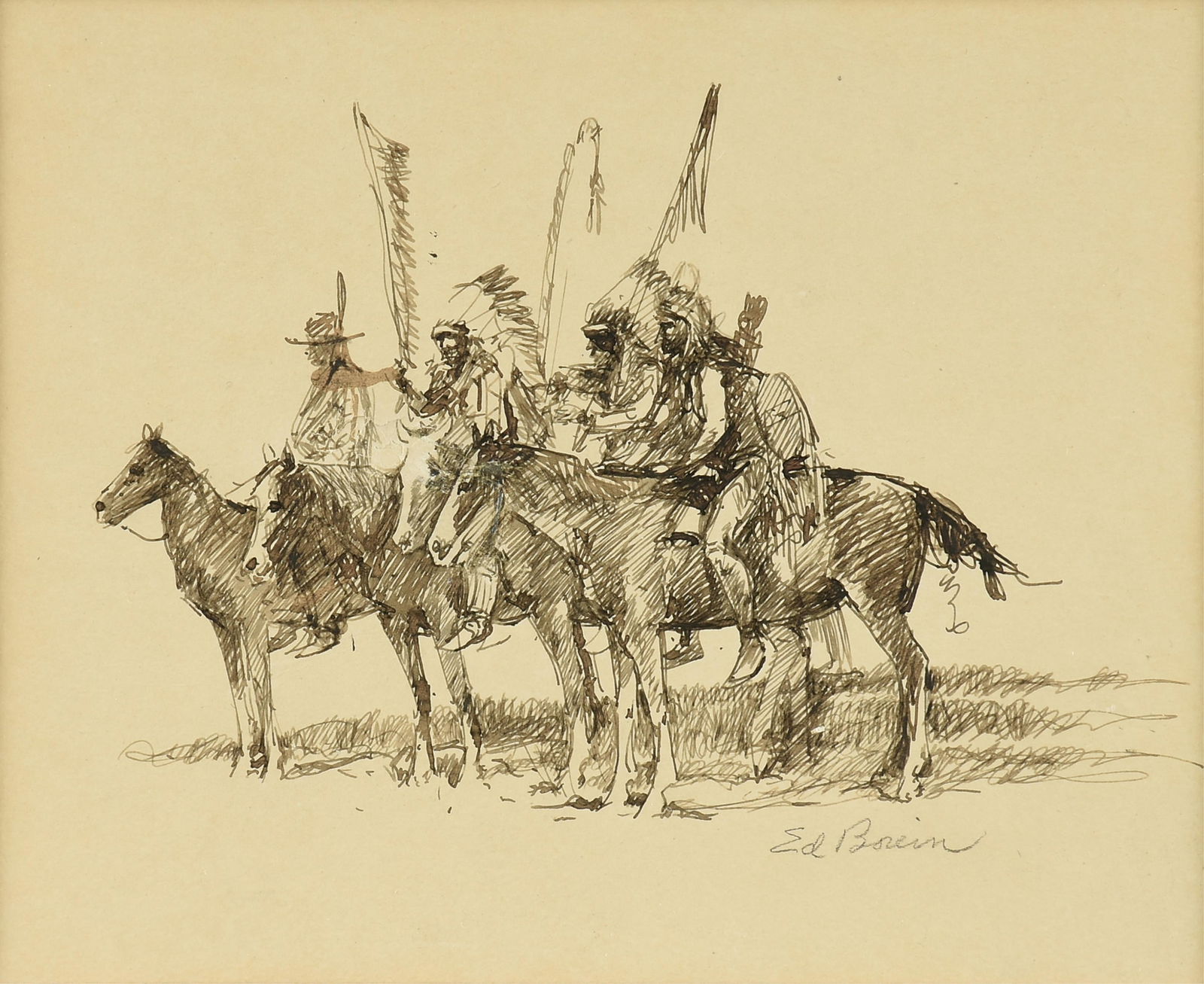 EDWARD BOREIN (American 1872-1945) "Riders on Horseback (Untitled)," 20TH CENTURY, (1 of 8)