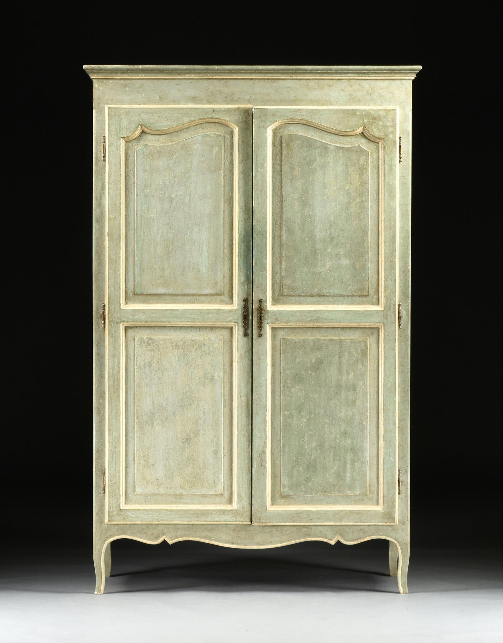 A PROVINCIAL STYLE ARMOIRE, 20TH CENTURY,: A PROVINCIAL STYLE ARMOIRE, 20TH CENTURY, painted wood, with a center shelf and a place to insert a rod for hanging garments. 80 x 51 x 25 in. (203.2 x 129.5 x 63.5 cm.) Provenance: The Sarafim Estate
