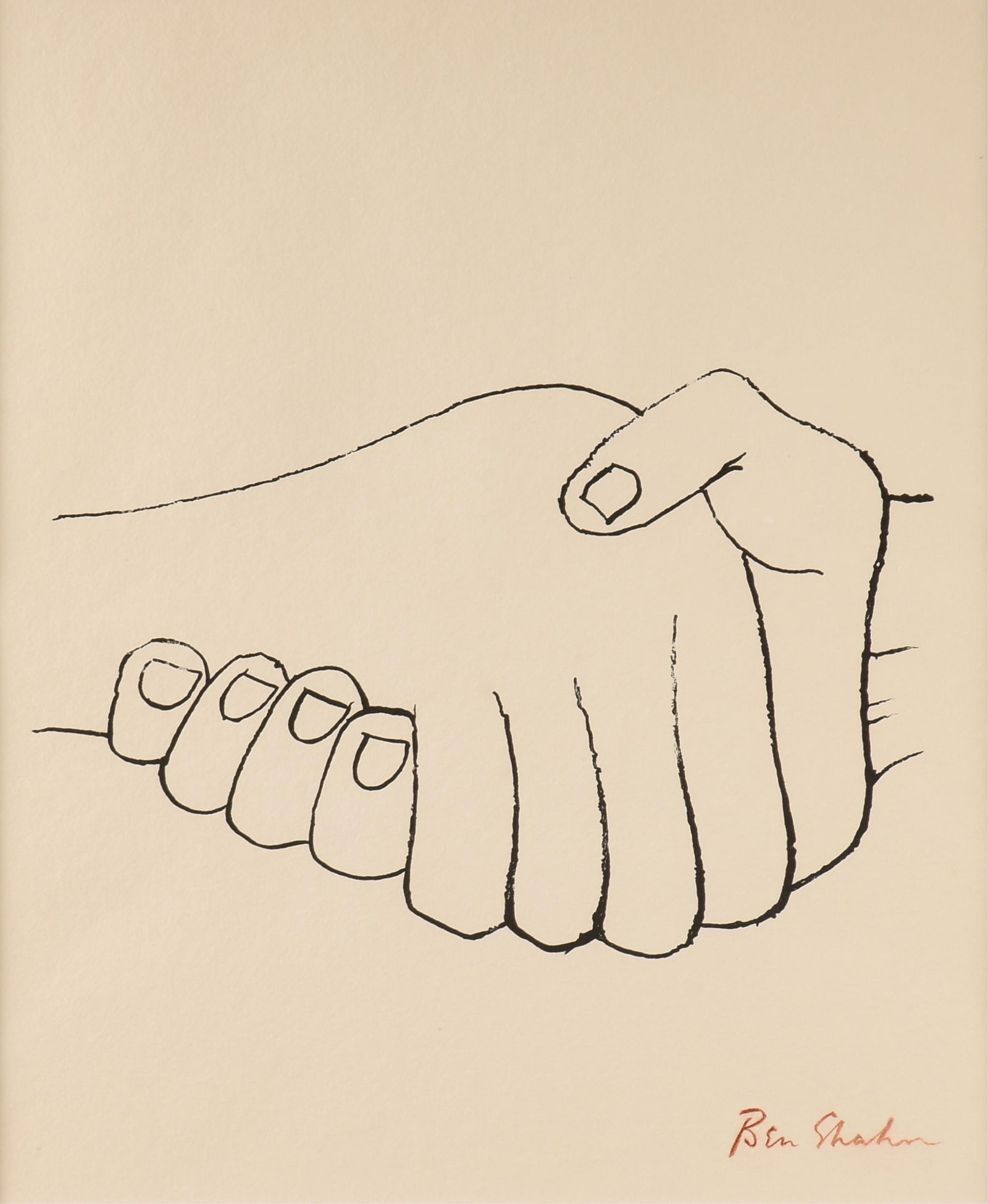 BEN SHAHN (American 1898-1969) "To Unexpected Meetings (Rilke Portfolio)," 1968,: BEN SHAHN (American 1898-1969) "To Unexpected Meetings (Rilke Portfolio)," 1968,lithograph on paper, signed lower right, "Ben Shahn," and titled on back.Sight: 16 1/2 x 20 in. (41.9 x 50.8 cm.), Frame