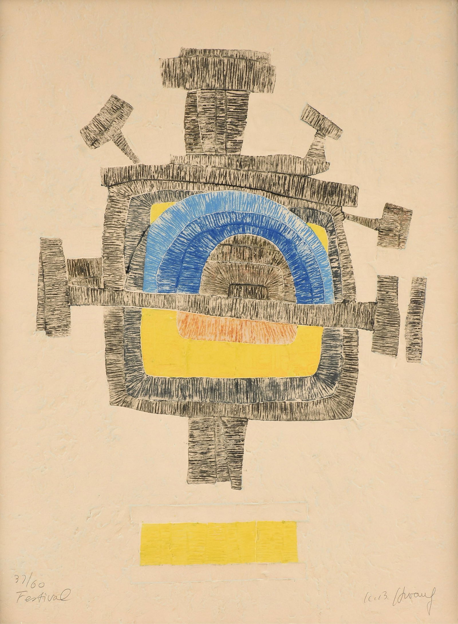 KYU-BAIK HWANG (Korean b. 1932) "Festival," and "Construction," EARLY 1970s, (1 of 20)