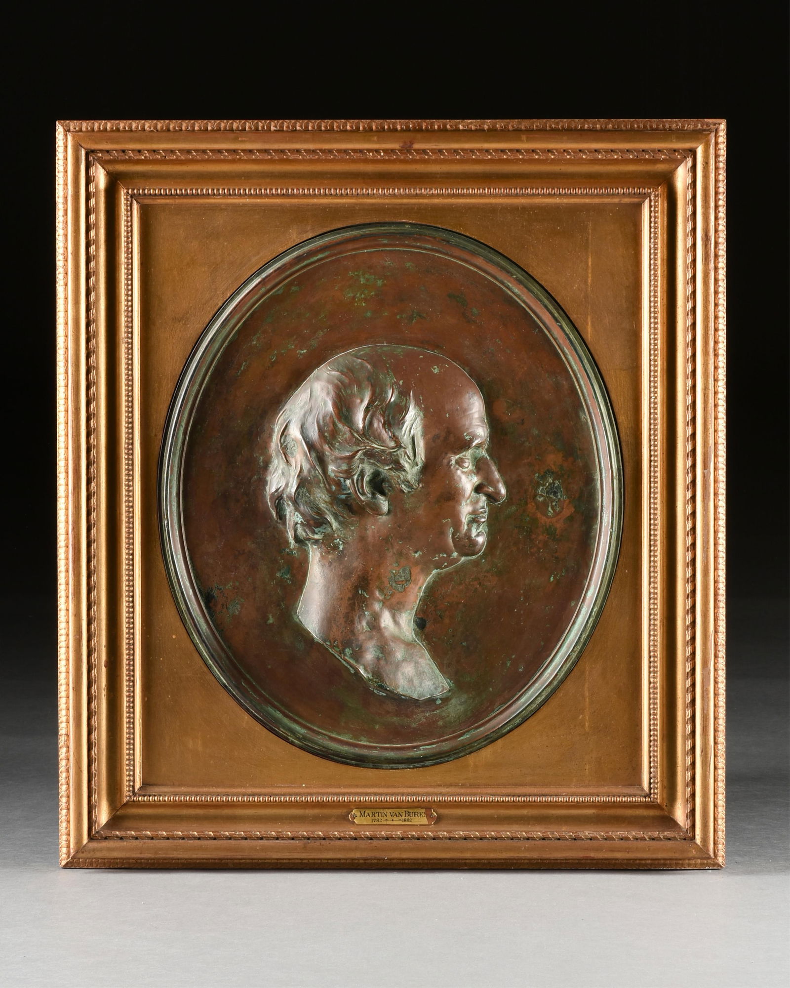 AMERICAN SCHOOL "MARTIN VAN BUREN," 19TH/20TH CENTURY,: AMERICAN SCHOOL "MARTIN VAN BUREN," 19TH/20TH CENTURY,bronze relief sculpture mounted on wood panel.23 x 19 1/2 in. (58.4 x 49.5 cm.), Frame: 31 1/4 x 27 7/8 in. (79.4 x 70.8 cm.) Provenance: Estate o