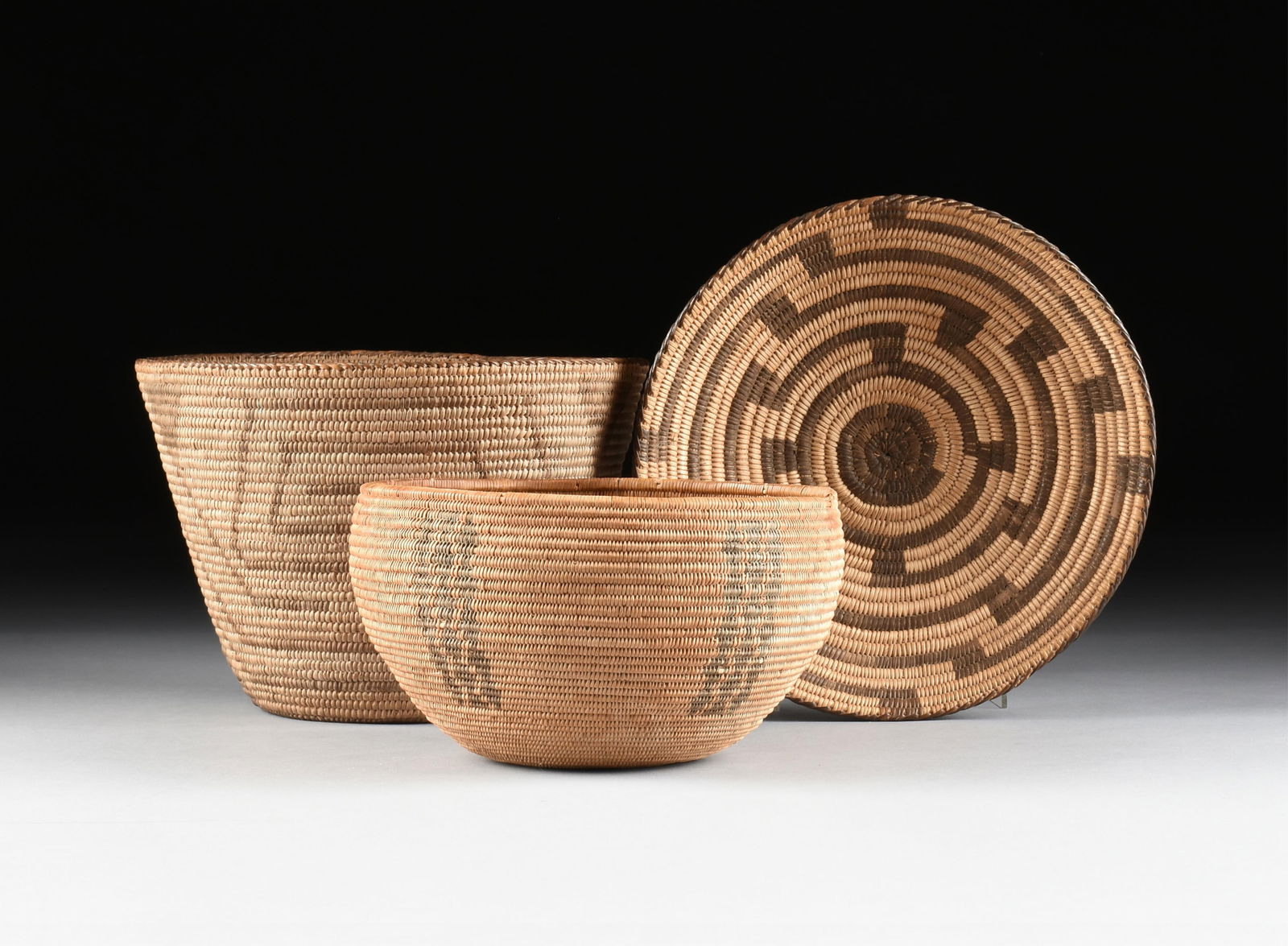 THREE PIMA BASKETS, NATIVE AMERICAN, LATE 19TH CENTURY, (1 of 13)