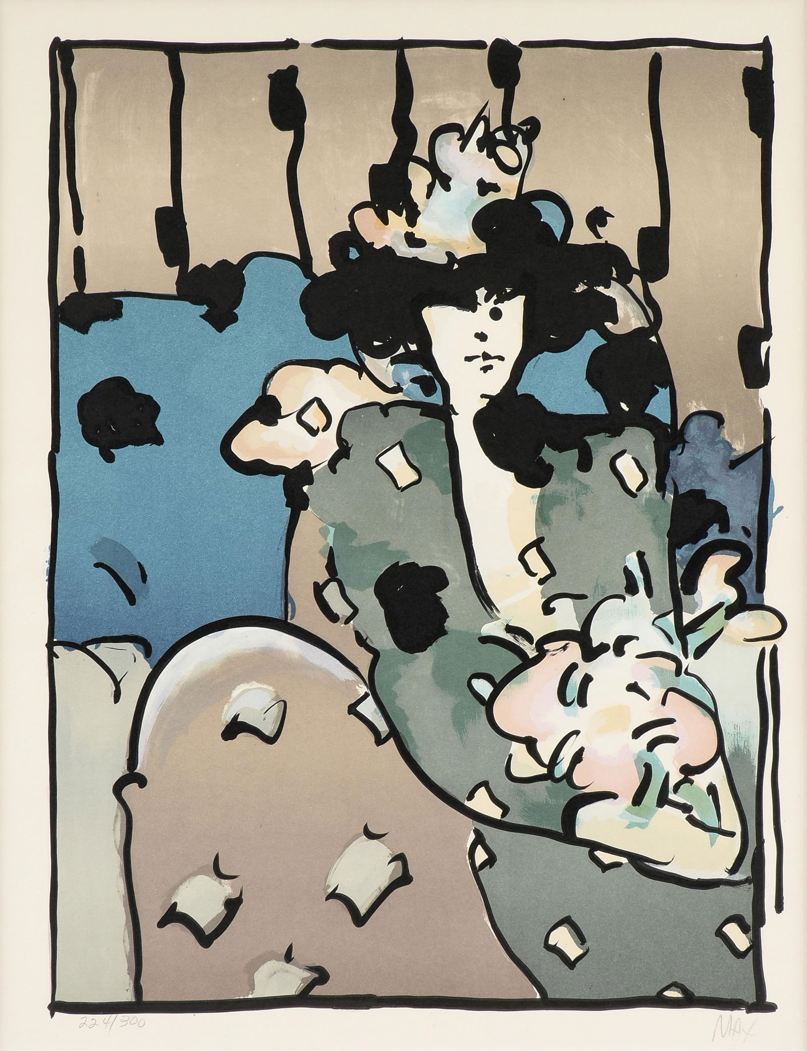 PETER MAX (German/American b. 1937) "Brown Lady," CIRCA 1973,: PETER MAX (German/American b. 1937) "Brown Lady," CIRCA 1973,lithograph on paper, signed lower right, "MAX," and numbered lower left, "224/300."25 1/2 x 19 1/2 in. (64.8 x 49.5 cm.), Frame: 34 1/4 x 2