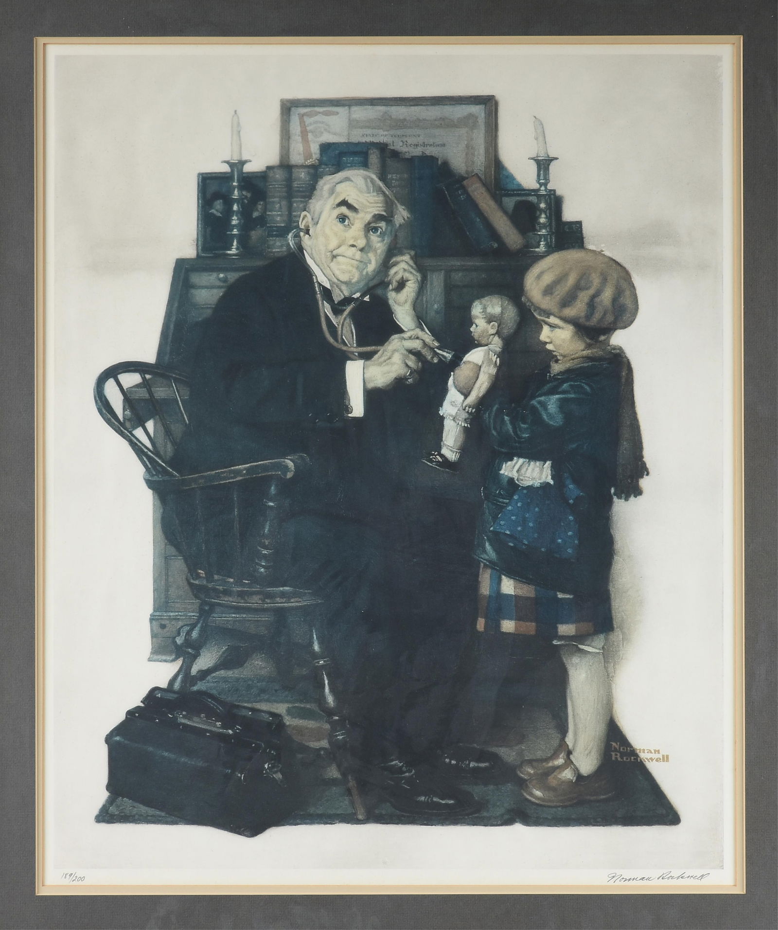 NORMAN ROCKWELL (American 1894-1978) "Doctor and Doll," CIRCA 1975,: NORMAN ROCKWELL (American 1894-1978) "Doctor and Doll," CIRCA 1975,lithograph on paper, signed lower right, "Norman Rockwell," and numbered lower left, "189/200."29 x 23 1/2 in. (73.7 x 59.7 cm.), Fra