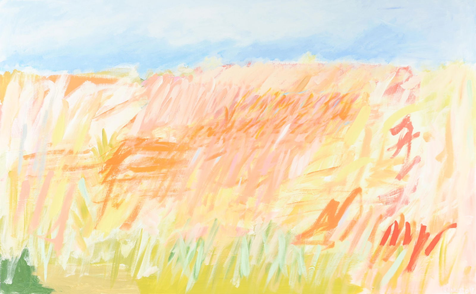 ULLA PLOUGMAND (Danish) "Summer Meadow (Untitled), 2004,: ULLA PLOUGMAND (Danish) "Summer Meadow (Untitled), 2004,oil on canvas, signed and dated lower right, "Ulla 04," and signed with married name and dated on reverse, "Ulla Havemann 2004."29 1/2 x 47 1/4