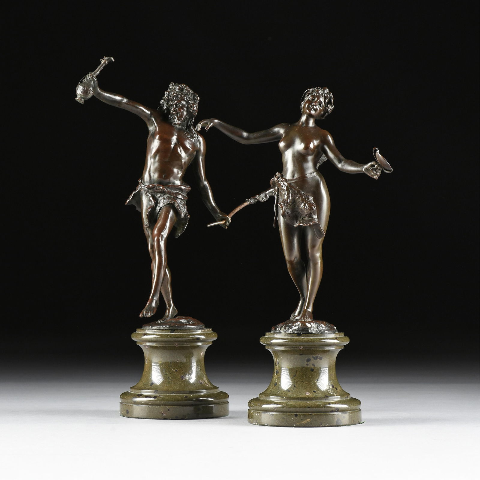 PAUL LUDWIG KOWALCZEWSKI (POLISH/GERMAN 1865-1910), A PAIR OF BACCHIC REVELERS, 19TH/20TH CENTURY, (1 of 15)