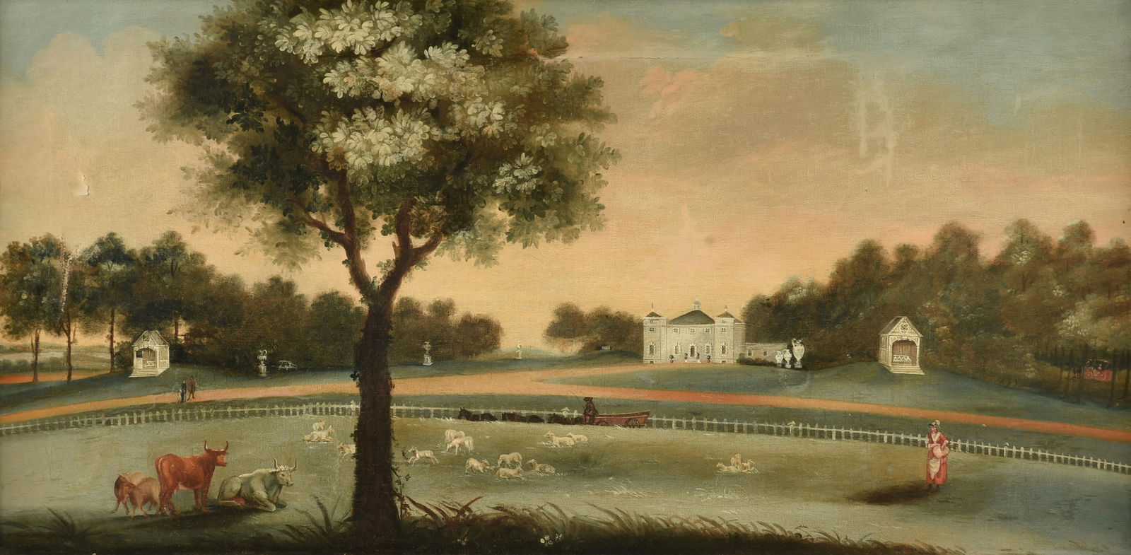 AMERICAN SCHOOL, "Pastoral Scene," 19TH CENTURY,: AMERICAN SCHOOL, "Pastoral Scene," 19TH CENTURY,oil on canvas.18 x 36 1/2 in. (45.7 x 92.7 cm.), Frame: 24 1/4 x 42 3/4 in. (61.6 x 108.6 cm.) Provenance: Property of a National Insurance Company