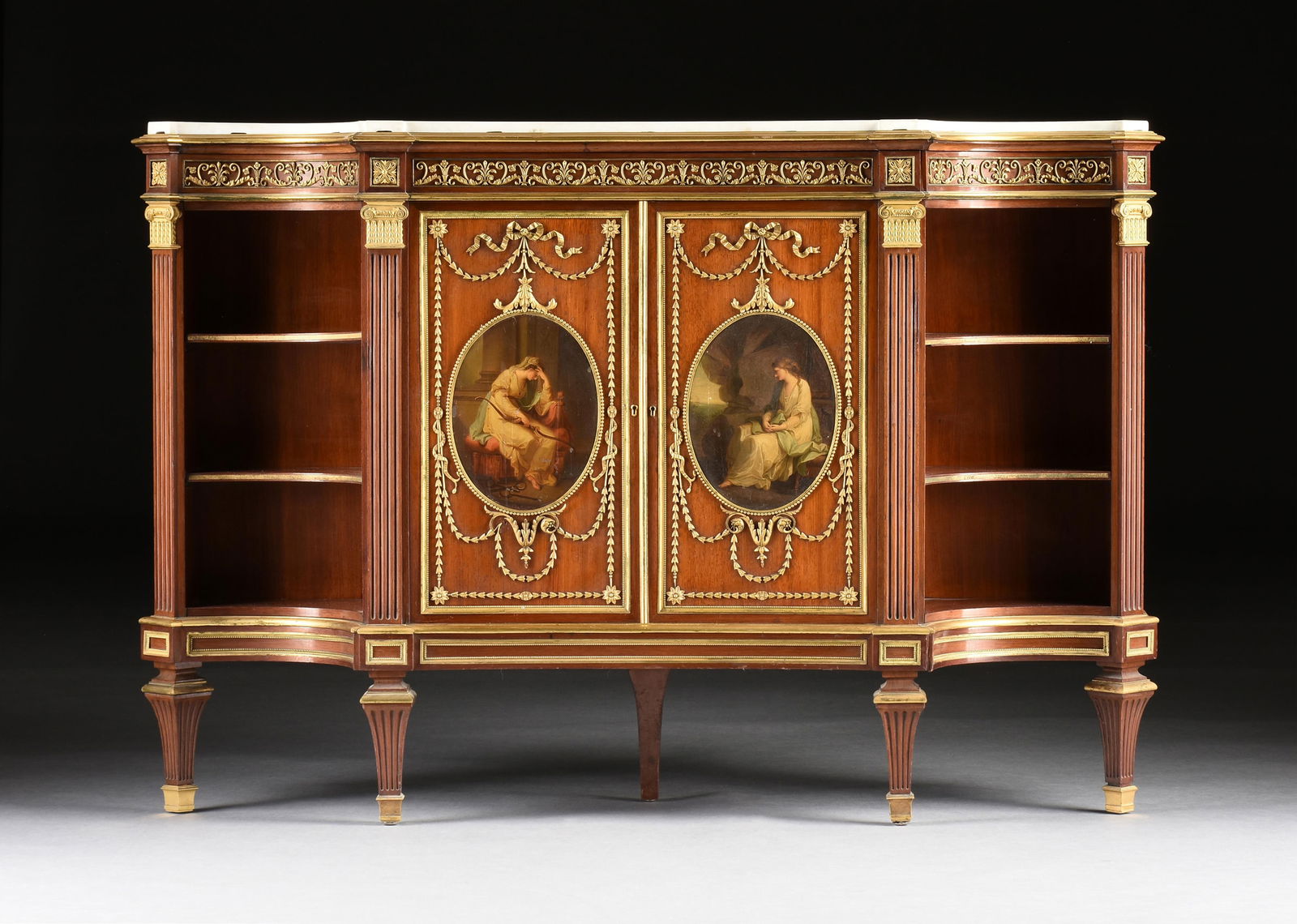 A NEOCLASSICAL STYLE BRONZE ORMOLU AND MAHOGANY SIDE CABINET, ENGLISH, 20TH CENTURY, (1 of 12)