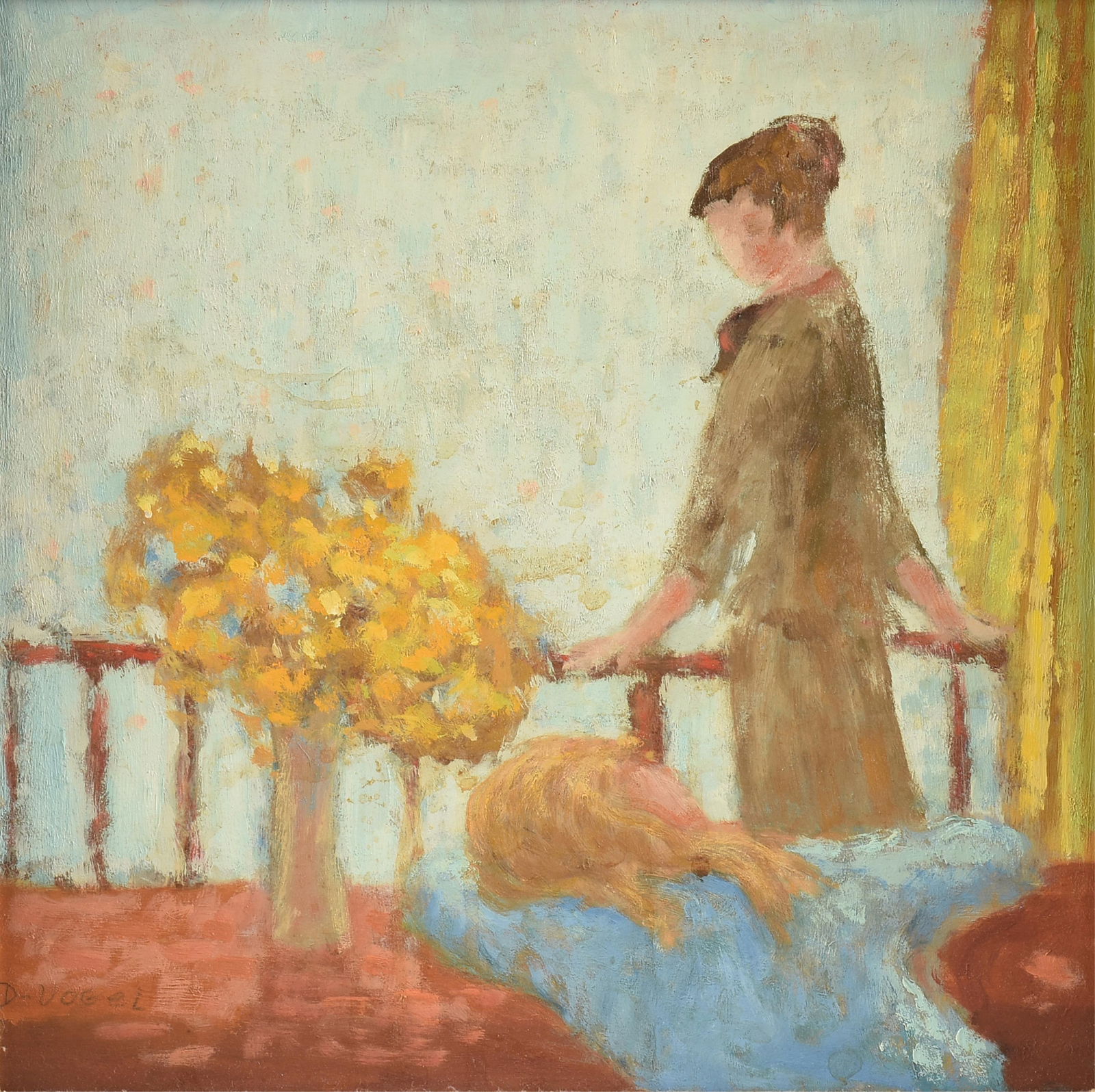 DONALD STANLEY VOGEL (American/Texas 1917-2004) "Summer Day," MID 20TH CENTURY,: DONALD STANLEY VOGEL (American/Texas 1917-2004) "Summer Day," MID 20TH CENTURY,oil on canvas, signed lower left, "D. Vogel," with labels on reverse from Robert Rice Gallery, Houston, Texas.12 x 12 in.