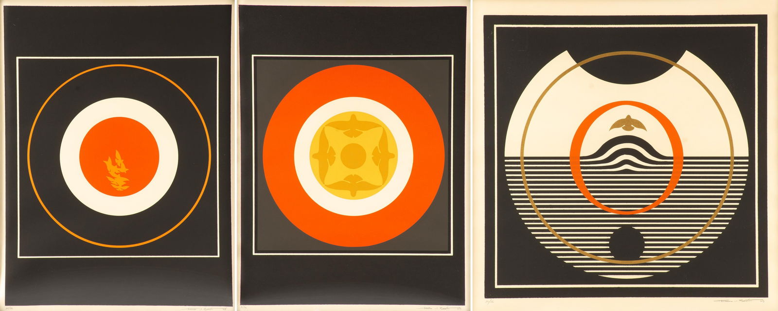 THOMAS W. BENTON (American 1930-2007) THREE PRINTS, "Orange Flight," "World Bird," and "Peace," (1 of 14)