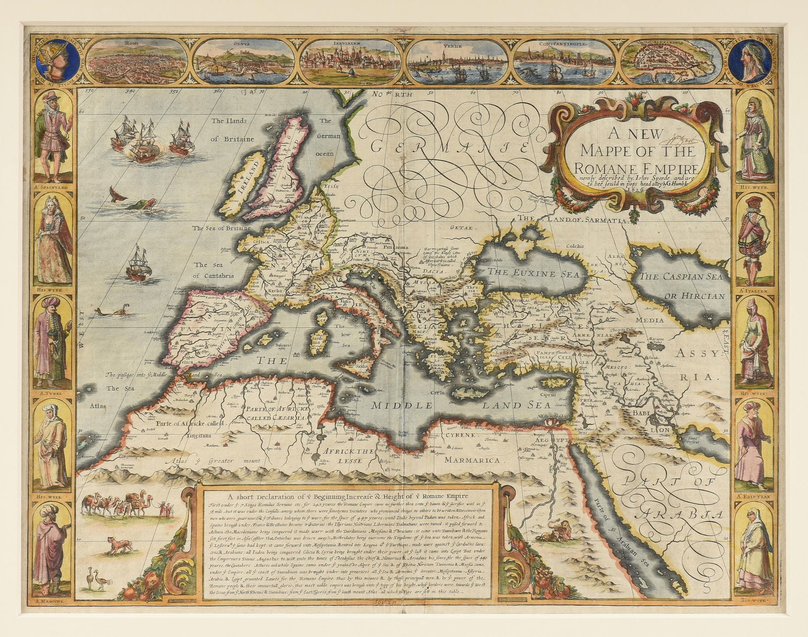 JOHN SPEED (English, 1552–1629) “A New Mappe of the Romane Empire,” 1626,: JOHN SPEED (English, 1552–1629) “A New Mappe of the Romane Empire,” 1626,hand-colored engraving on paper.15 1/2 x 20 in. (39.4 x 50.8 cm.), Frame: 23 x 27 1/4 in. (58.4 x 69.2 cm.) P