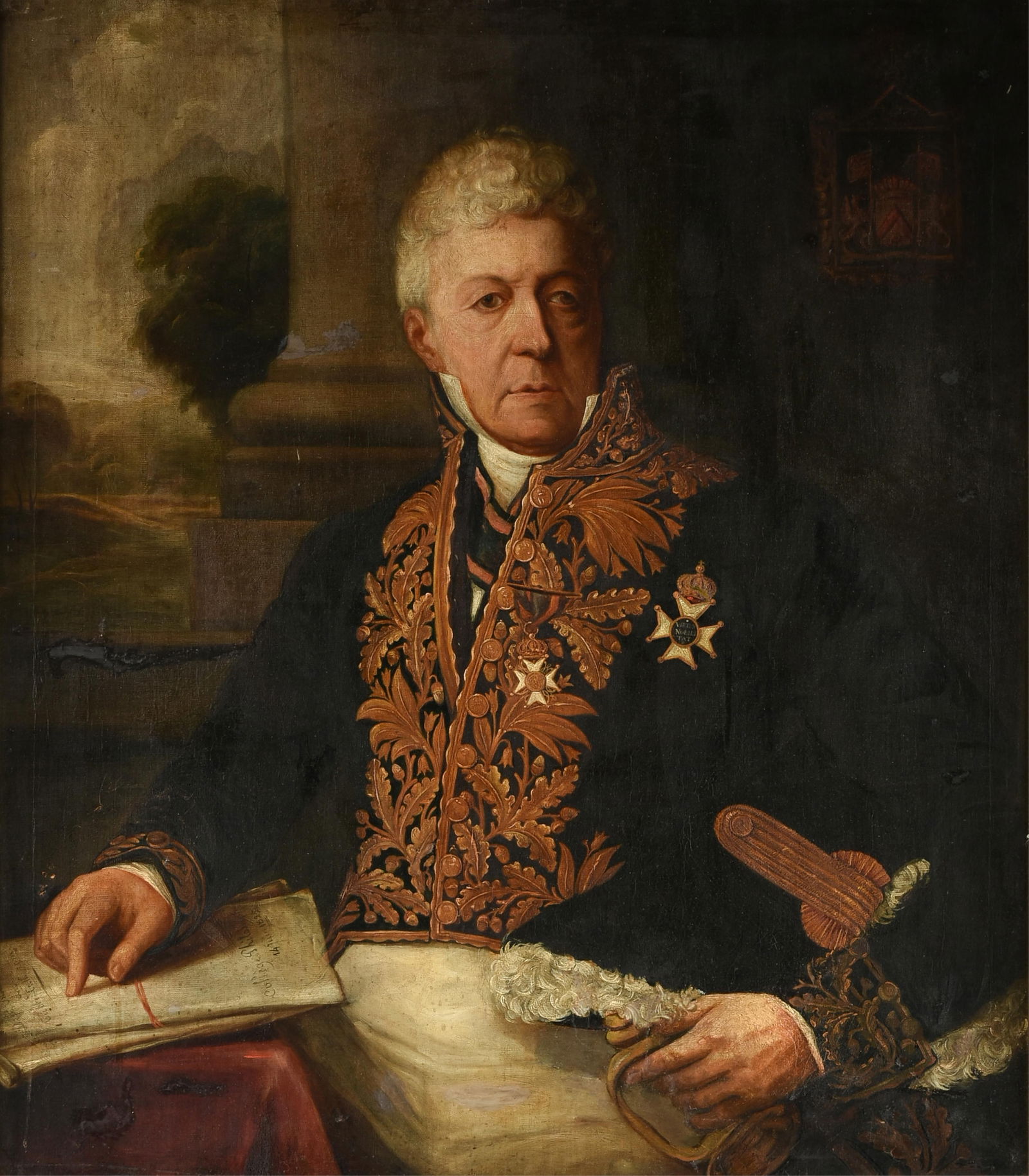 FRENCH SCHOOL, "Portrait of a Gentleman," CIRCA 1825,: FRENCH SCHOOL, "Portrait of a Gentleman," CIRCA 1825,oil on canvas.39 1/2 x 34 1/4 in. (100.3 x 87 cm.), Frame: 45 x 39 3/4 in. (114.3 x 101 cm.) Provenance: Collection of the Norbert Choucroun Trust,