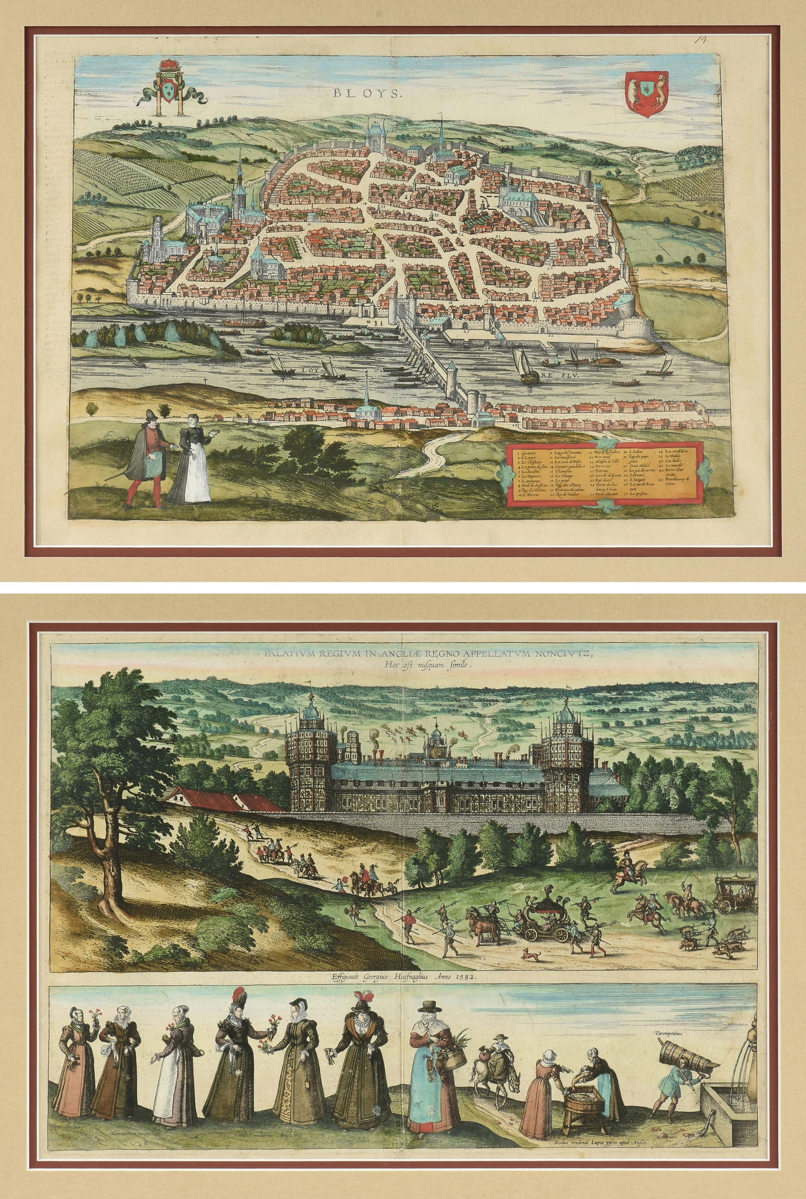 GEORG BRAUN (German 1541–1622) and FRANZ HOGENBERG (German 1535–1590) TWO PRINTS FROM: GEORG BRAUN (German 1541–1622) and FRANZ HOGENBERG (German 1535–1590) TWO PRINTS FROM "Civitates Orbis Terrarum," CIRCA 1575,two hand-colored engravings from "Civitates Orbis Terrarum," th