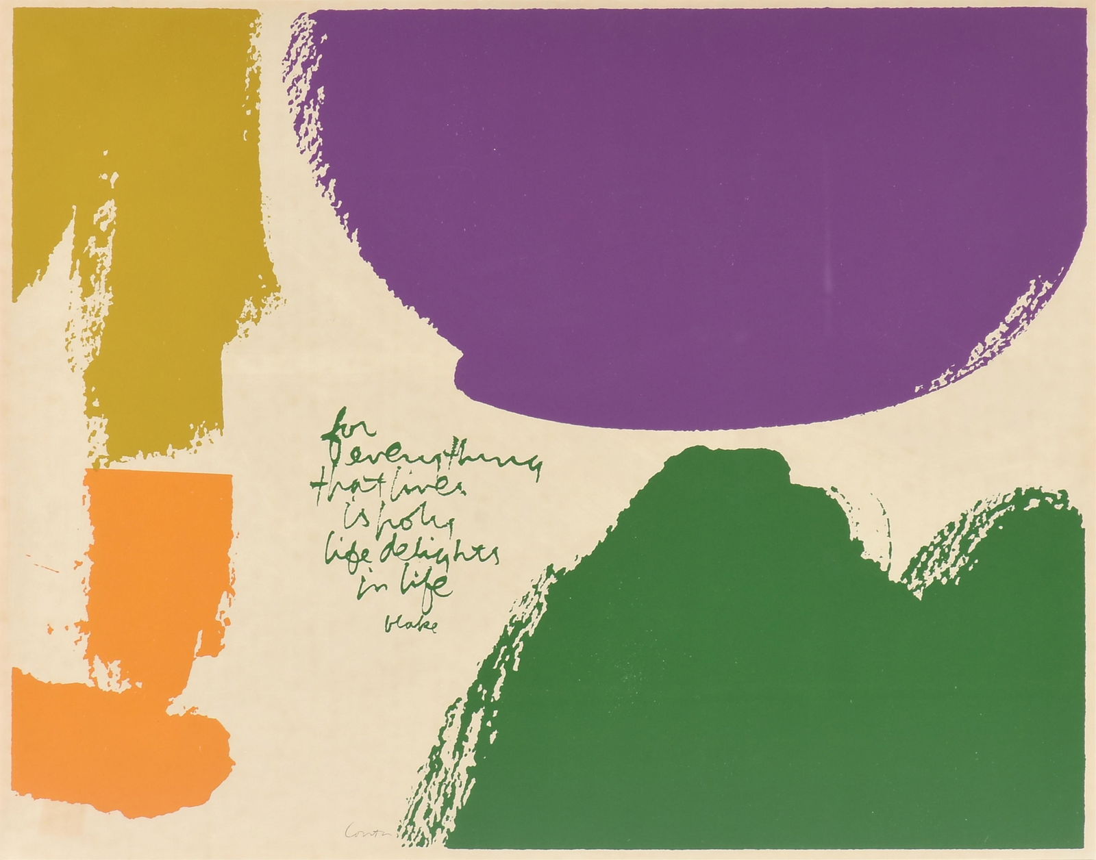 CORITA KENT (American 1918-1986) "Delights," 1971,: CORITA KENT (American 1918-1986) "Delights," 1971,serigraph on paper, signed lower center, "Corita."18 x 23 in. (45.7 x 58.4 cm.), Frame: 23 3/4 x 28 1/4 in. (60.3 x 71.8 cm.) Provenance: Property of