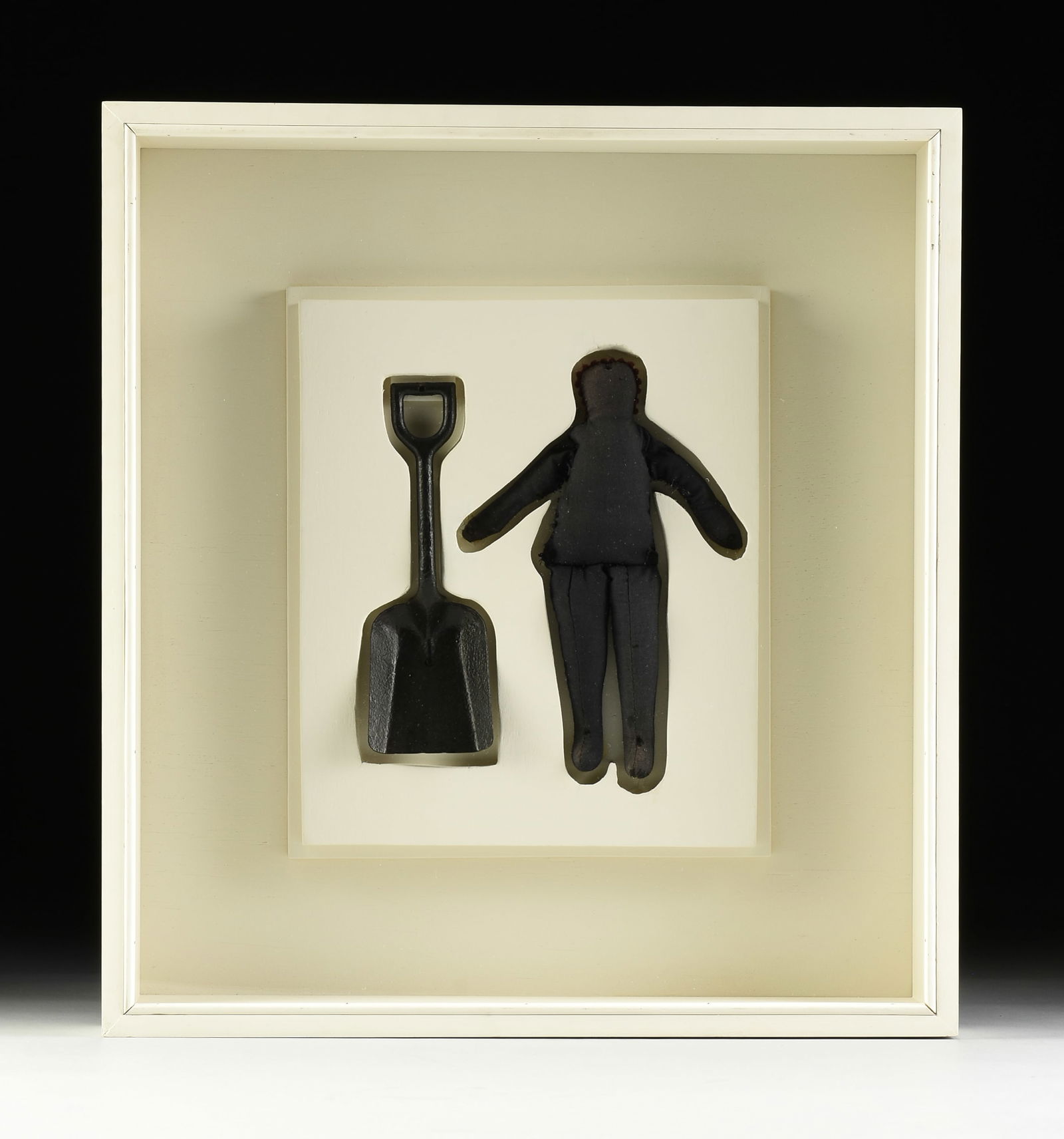 DAVID MCMANAWAY (American/Texas 1927-2010) AN INSTALLATION BOX, "The Coal Man" 1994,: DAVID MCMANAWAY (American/Texas 1927-2010) AN INSTALLATION BOX, "The Coal Man" 1994,mixed media, titled, dated and signed on reverse, "The Coal Man / 1994 / D. McManaway," reverse with labels from Moo