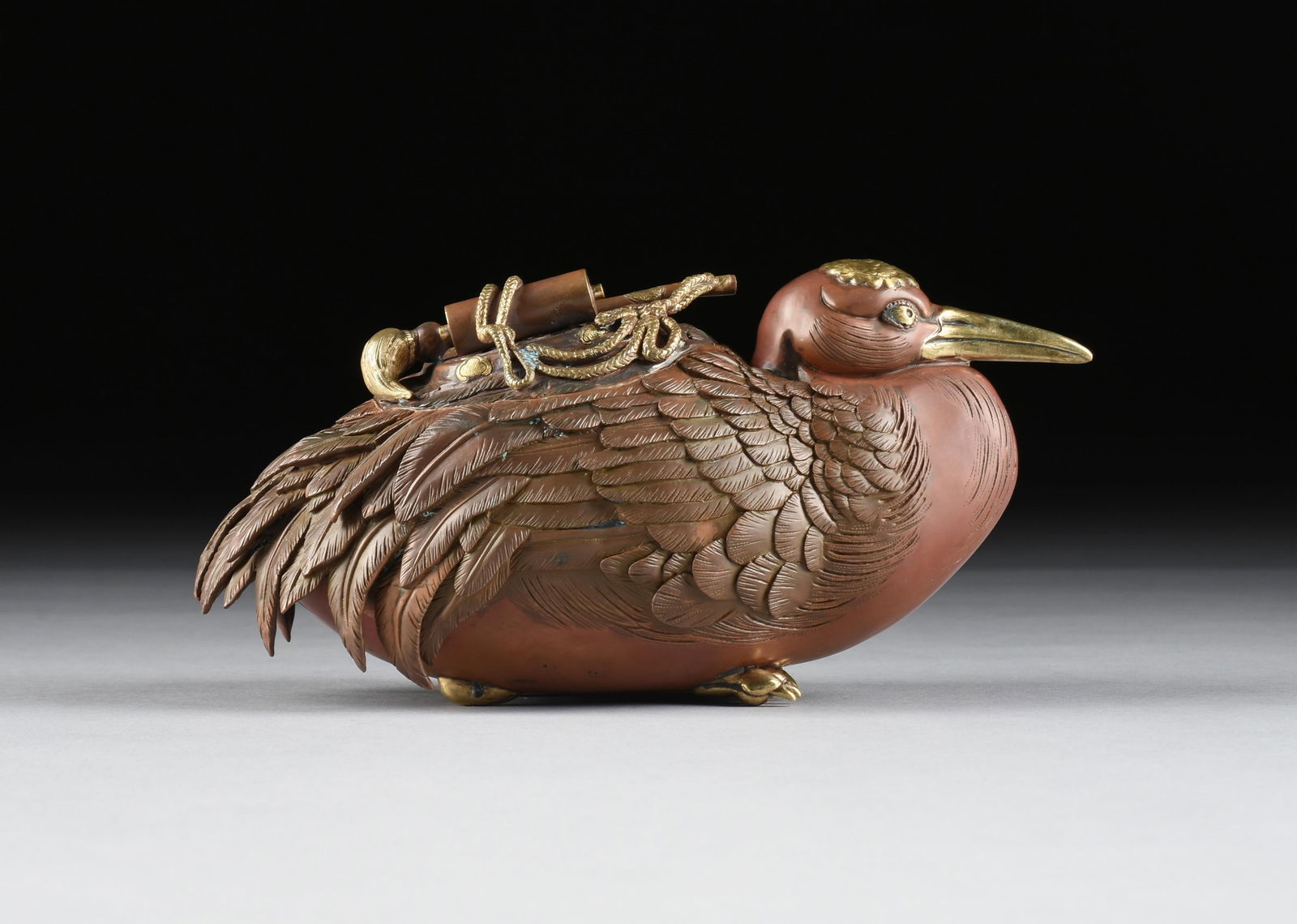 A MEIJI PERIOD BRONZE CRANE BOX, JAPANESE, LATE 19TH CENTURY, (1 of 10)