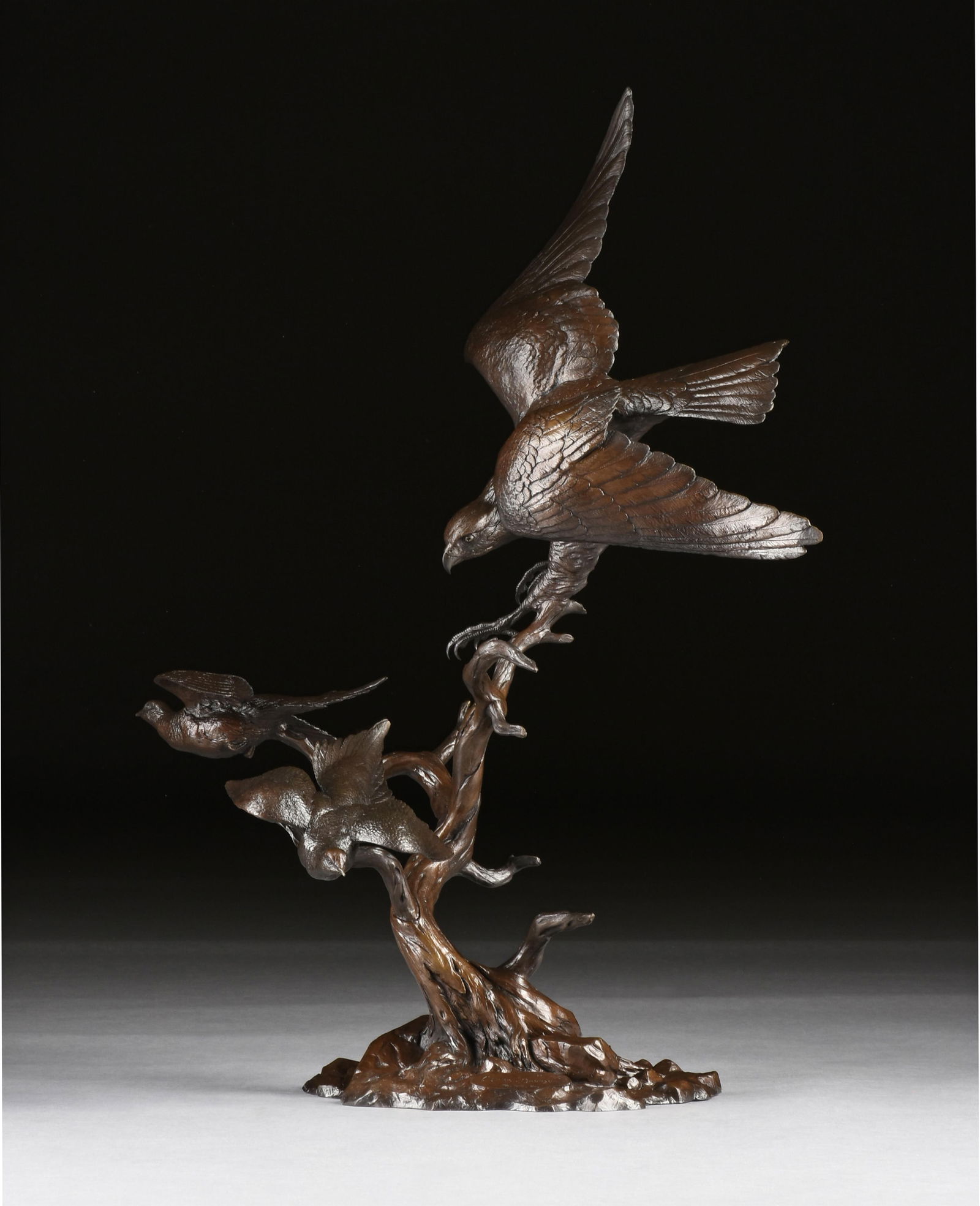 CLARK BRONSON (American 1939-2020) "Narrow Escape," 1976,: CLARK BRONSON (American 1939-2020) "Narrow Escape," 1976,bronze with brown patina, signed, dated and numbered at base, "Clark Bronson / © 1976 / 15/42," also titled at base, "Narrow Escape."37 1/