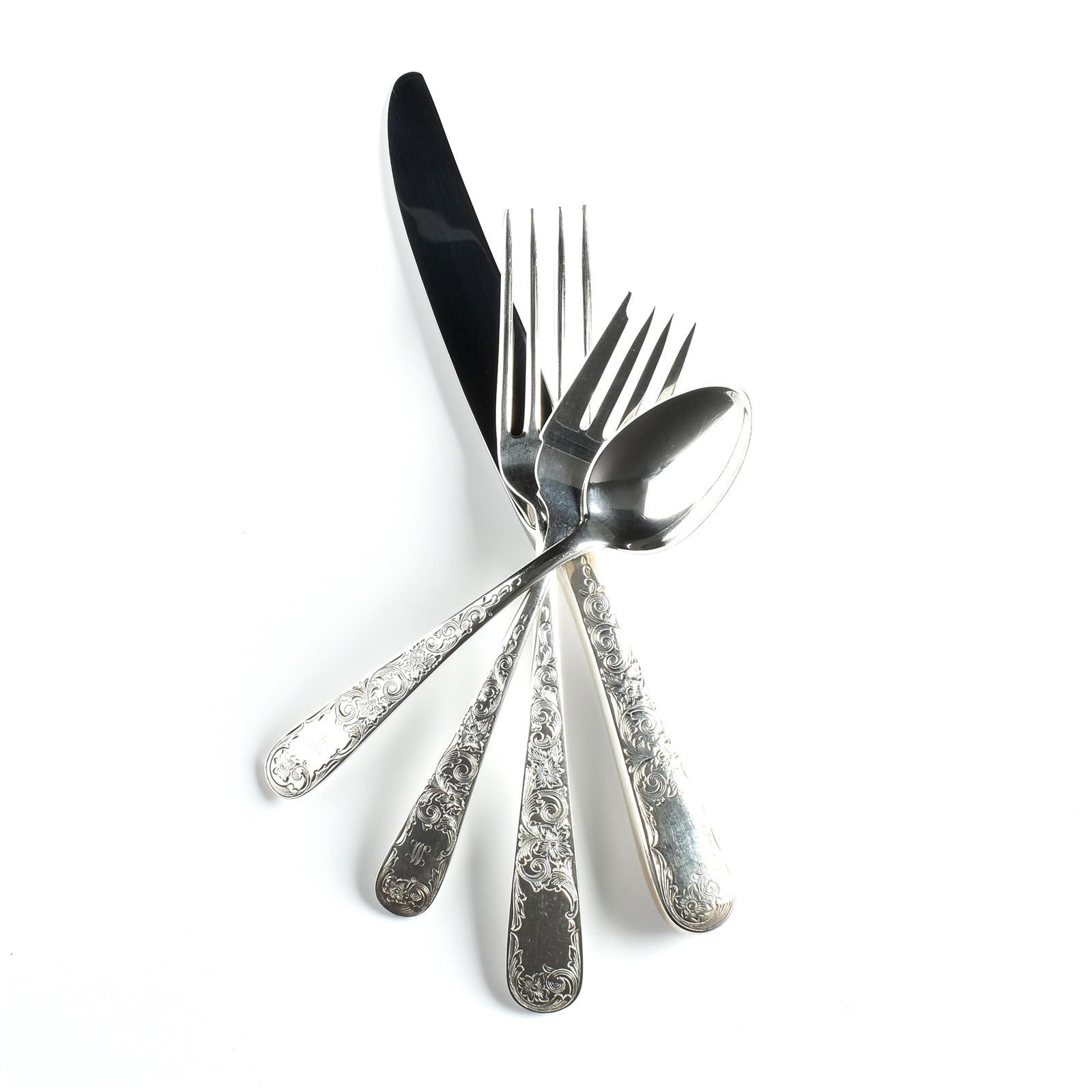 A S. KIRK AND SON EIGHTY-SIX PIECE "Mayflower" STERLING SILVER FLATWARE SERVICE, AMERICAN, 20TH: A S. KIRK AND SON EIGHTY-SIX PIECE "Mayflower" STERLING SILVER FLATWARE SERVICE, AMERICAN, 20TH CENTURY,a sterling silver flatware service for twelve with six-piece place settings composed of salad fo