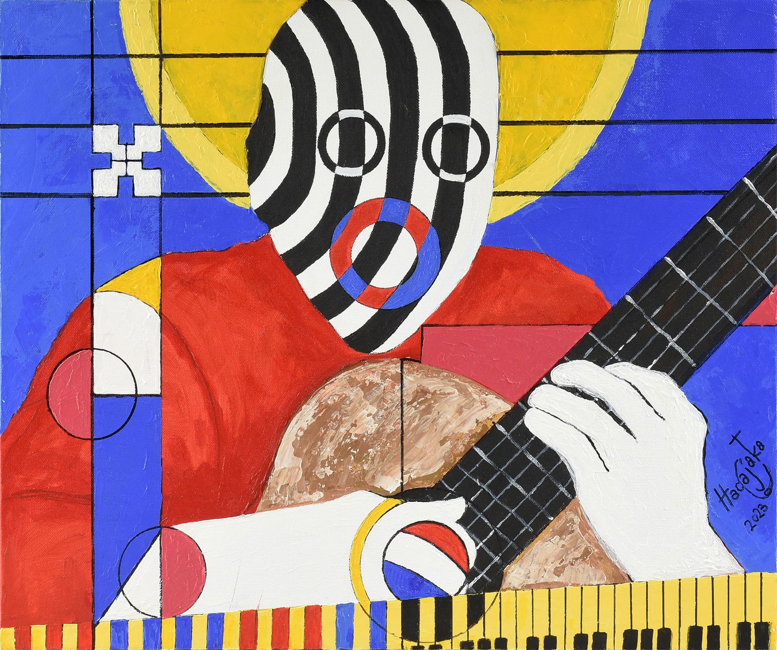 HARRY (HACAJAKA) AGYEMAN (Ghanaian b. 1970) "Strings and Stitches," 2023,: HARRY (HACAJAKA) AGYEMAN (Ghanaian b. 1970) "Strings and Stitches," 2023,acrylic and ink on canvas, signed and dated lower right, "Hacajaka 2023," and titled on reverse.20 x 24 in. (50.8 x 61 cm.) Pro