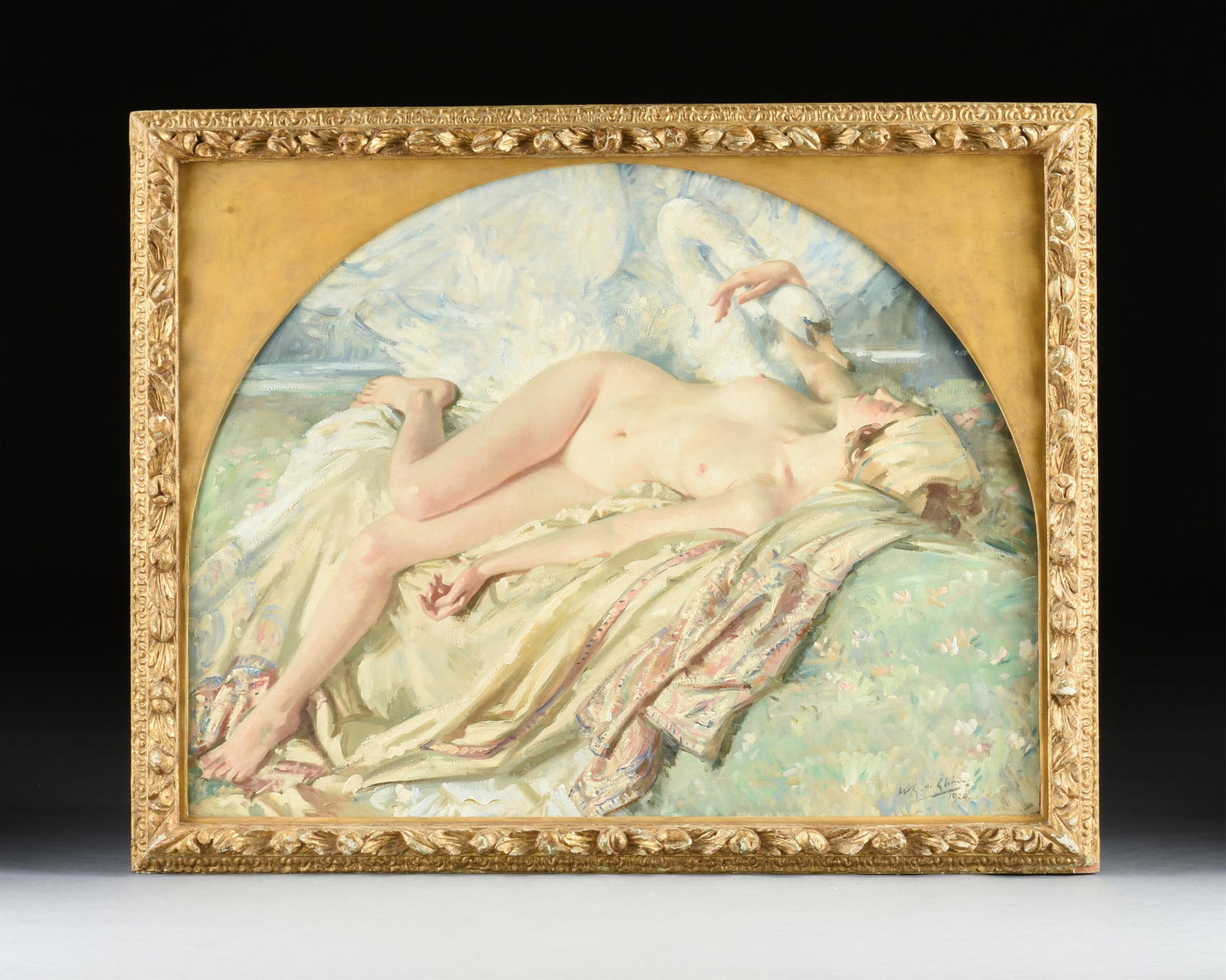 WILFRID DE GLEHN (British 1870-1951) "Leda," 1924,: WILFRID DE GLEHN (British 1870-1951) "Leda," 1924,oil on canvas, signed and dated lower right, "W de Glehn / 1924."39 1/2 x 49 3/4 in. (100.3 x 126.4 cm.), Frame: 44 x 56 in. (111.8 x 142.2 cm.)