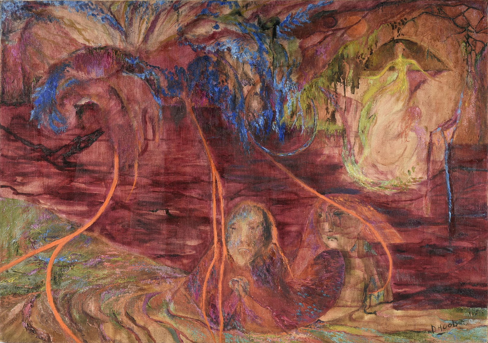 DOROTHY HOOD (American/Texas 1918-2000) "Branches," 1948,: DOROTHY HOOD (American/Texas 1918-2000) "Branches," 1948,oil on canvas, signed lower right, "D. Hood," with a partial label on the frame from Willard Gallery, New York City, which held an exhibition o