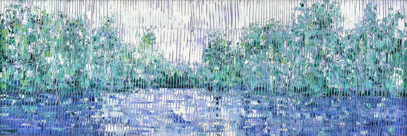 HUNT SLONEM (American b. 1951) "Bayou Teche," 2024,: HUNT SLONEM (American b. 1951) "Bayou Teche," 2024,oil on panel, signed, dated, and titled on reverse, "Hunt Slonem / 2024 © / 'Bayou Teche.'"14 x 41 in. (35.6 x 104.1 cm.), Frame: 15 1/2 x 42 1/