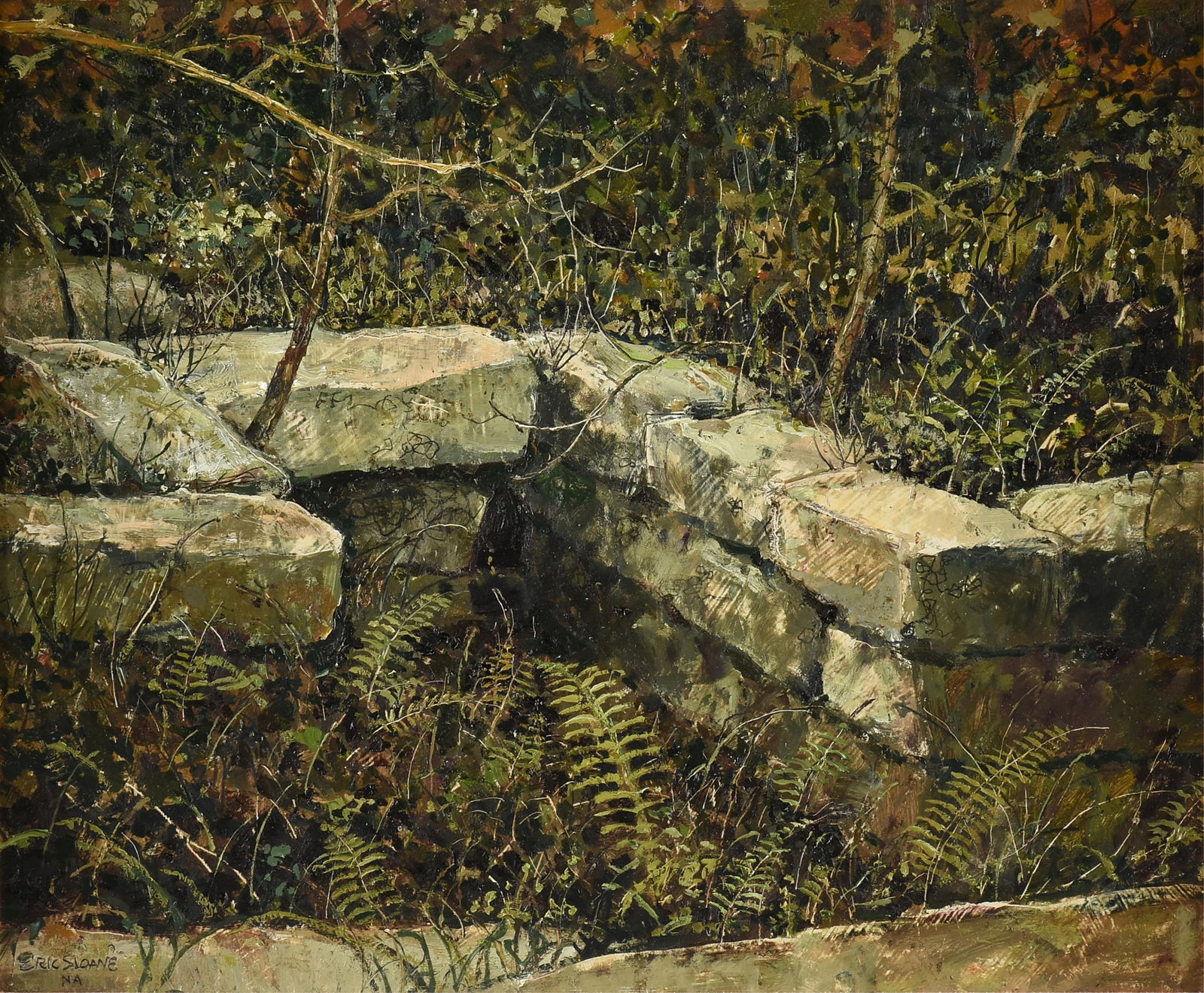 ERIC SLOANE (American 1905-1985) "The Old Cellar," 20TH CENTURY,: ERIC SLOANE (American 1905-1985) "The Old Cellar," 20TH CENTURY,oil on board, signed lower left, "Eric Sloane / NA."18 x 21 1/2 in. (45.7 x 54.6 cm.), Frame: 26 x 29 1/2 in. (66 x 74.9 cm.) Provenance