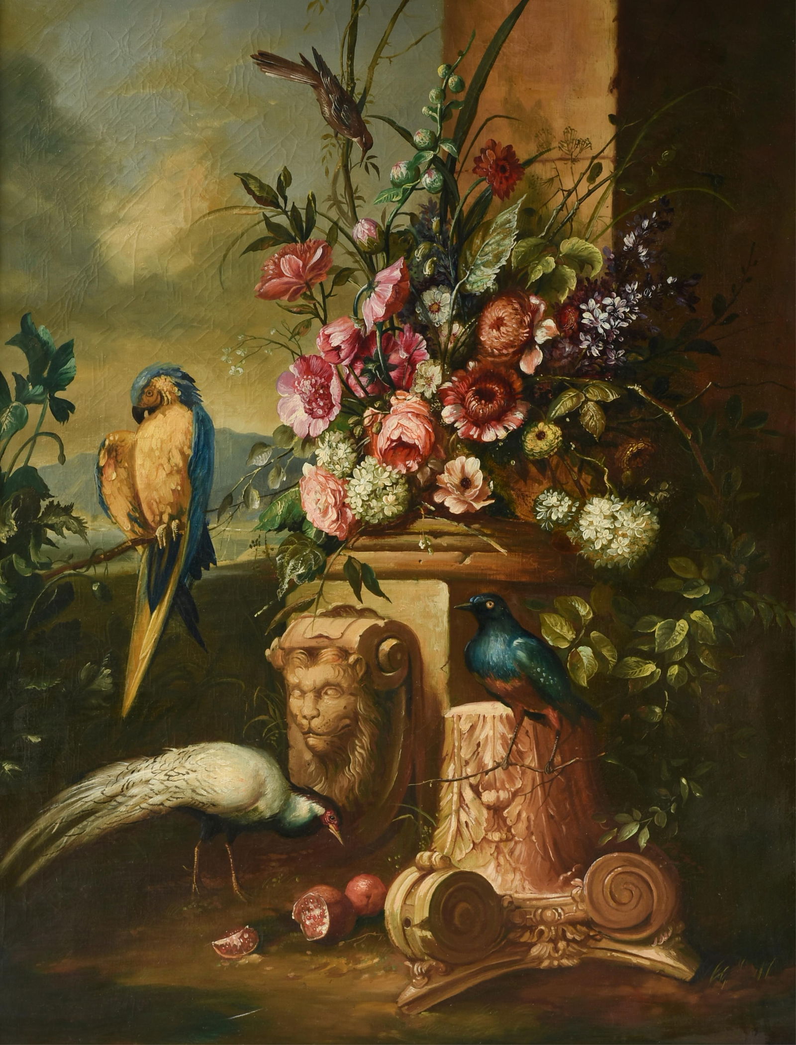 EUROPEAN SCHOOL "Still Life with Flowers and Birds," 19TH CENTURY, (1 of 18)