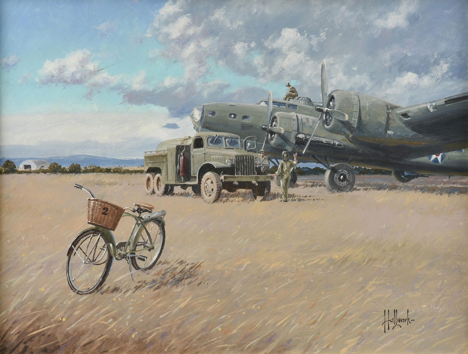 GEORGE HALLMARK (American/Texas b. 1949) "WWII Aircraft," CIRCA 2000,: GEORGE HALLMARK (American/Texas b. 1949) "WWII Aircraft," CIRCA 2000,oil on board, signed lower right, "Hallmark."17 3/4 x 23 3/4 in. (45.1 x 60.3 cm.), Frame: 23 x 29 in. (58.4 x 73.7 cm.) Provenance