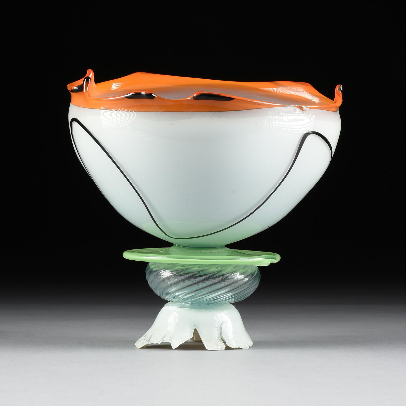 WILLIAM MORRIS (American b. 1957) and SUSAN STINSMUEHLEN (American b. 1948) "Ritualistic Vessel,": WILLIAM MORRIS (American b. 1957) and SUSAN STINSMUEHLEN (American b. 1948) "Ritualistic Vessel," 1981,blown glass vessel, part of a collaborative project between William Morris and Susan Stinsmuehlen