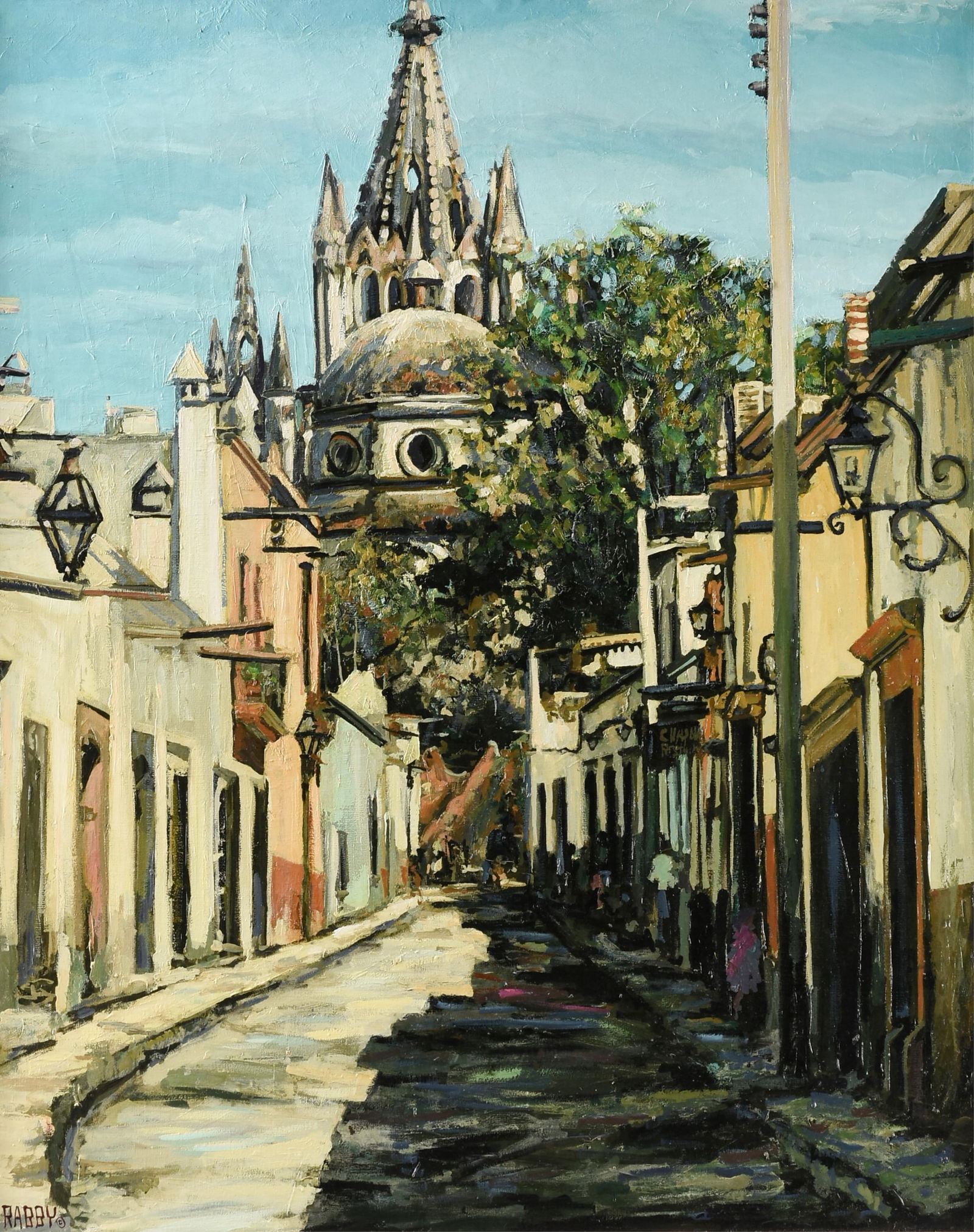 JIM RABBY (American/Texas b. 1947) "San Miguel de Allende, Mexico (Untitled)," 20TH CENTURY,: JIM RABBY (American/Texas b. 1947) "San Miguel de Allende, Mexico (Untitled)," 20TH CENTURY,oil on canvas, signed lower left, "Rabby ©."60 x 48 in. (152.4 x 121.9 cm.), Frame: 71 x 59 in. (180.3