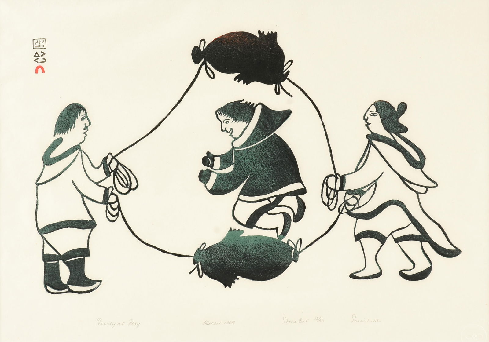THREE CAPE DORSET PRINTS WITH FAMILY SCENES, INUIT, 1969/70, (1 of 14)