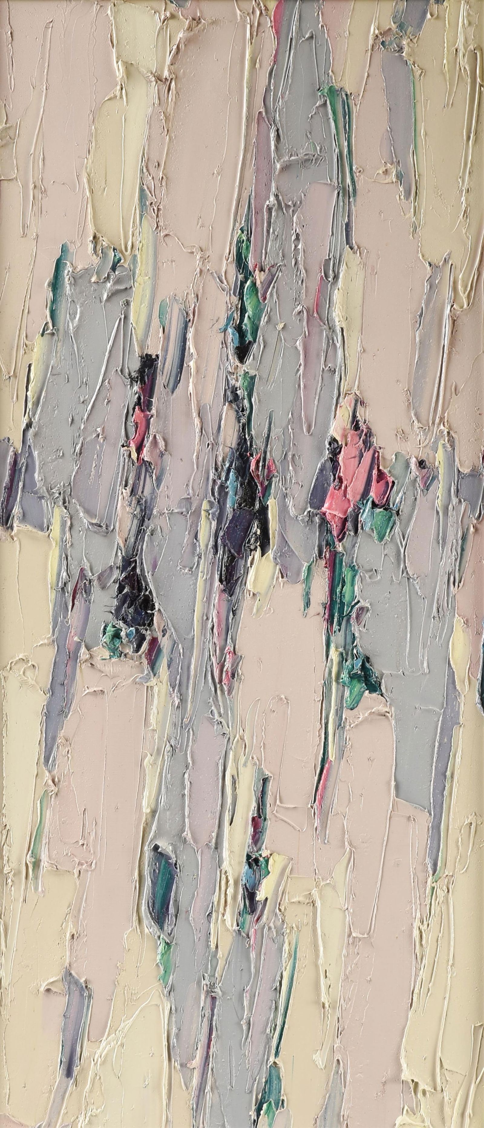 JIM RABBY (American/Texas b. 1947) "Abstract with Heavy Impasto (Untitled)," 20TH CENTURY,: JIM RABBY (American/Texas b. 1947) "Abstract with Heavy Impasto (Untitled)," 20TH CENTURY,oil on canvas.54 x 24 in. (137.2 x 61 cm.), Frame: 62 3/4 x 32 3/4 in. (159.4 x 83.2 cm.) Provenance: Private