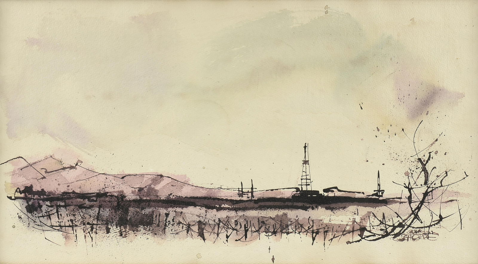 CHARLES SCHORRE (American/Texas 1925-1996) "Landscape with Oil Rig," 20TH CENTURY, (1 of 10)