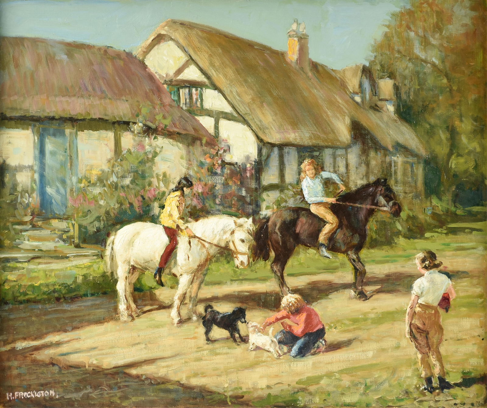 HARRY (HAROLD) WALTON FRECKLETON (British 1890 - 1979) "Widecombe, Devonshire," 20TH CENTURY,: HARRY (HAROLD) WALTON FRECKLETON (British 1890 - 1979) "Widecombe, Devonshire," 20TH CENTURY,oil on canvas, signed lower left, "H Freckleton."25 x 30 in. (63.5 x 76.2 cm.), Frame: 31 x 36 in. (78.7 x