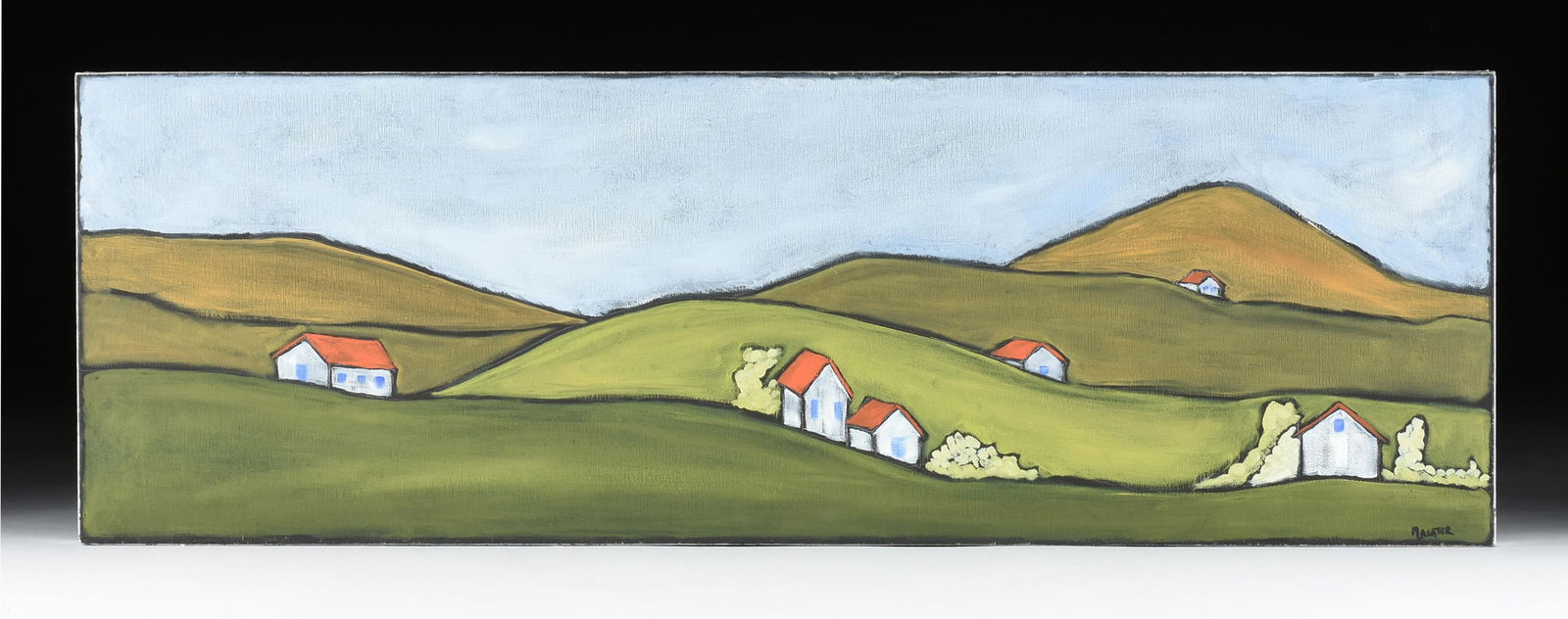 MARY LASATER (American 20TH/21ST CENTURY) "Kilkenny Triptych," 2013,: MARY LASATER (American 20TH/21ST CENTURY) "Kilkenny Triptych," 2013,oil on canvas with collaged paper, silver and gold leaf edges, signed lower right of first panel, "MLASATER," and titled, signed, an