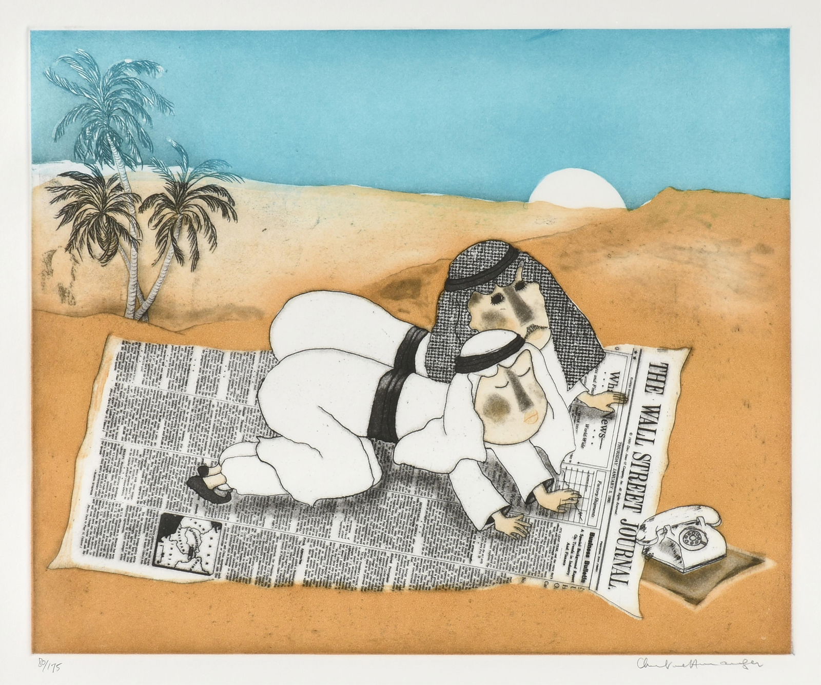 CHRISTINE AMARGER (French b. 1935) FOUR PRINTS, CIRCA 1980,: CHRISTINE AMARGER (French b. 1935) FOUR PRINTS, CIRCA 1980,four color etchings on wove paper, including "The Wall St. Journal," "Le Monde," "Frankfurter Allgemeine," and "The New York Times," each sig